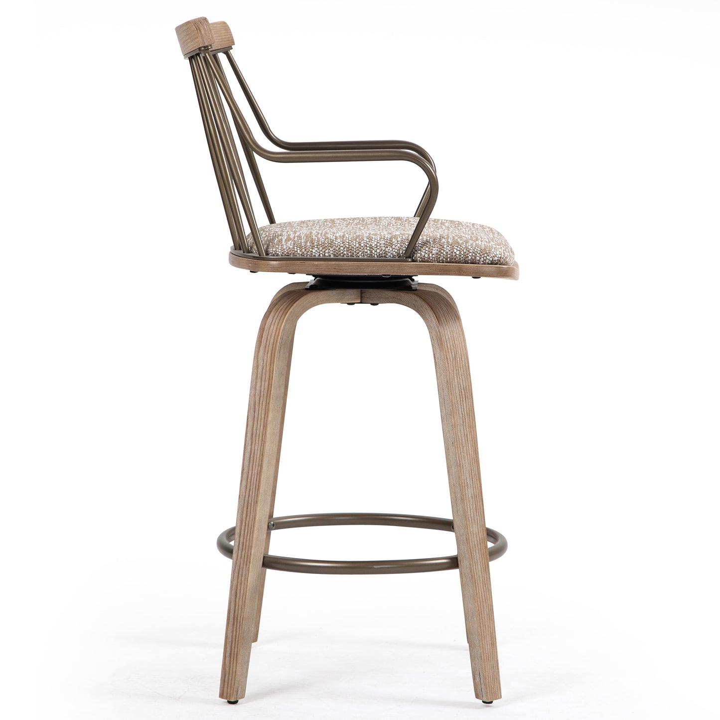 Beatrice Brown and White Woven Fabric Counter Stool with Natural Wood Legs