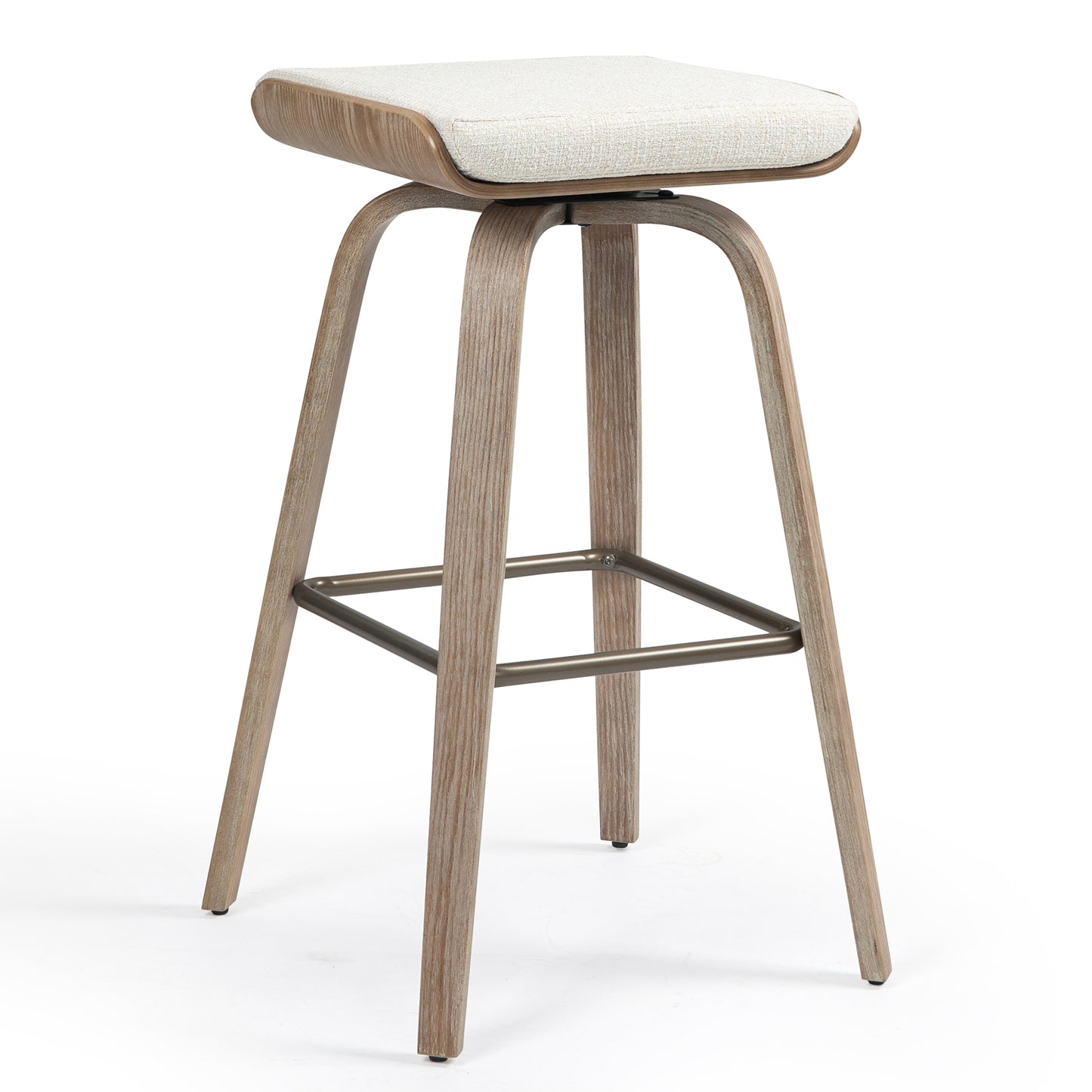 Set of 2 Beatrix Beige Woven Fabric Bar Stool with Natural Wood Legs