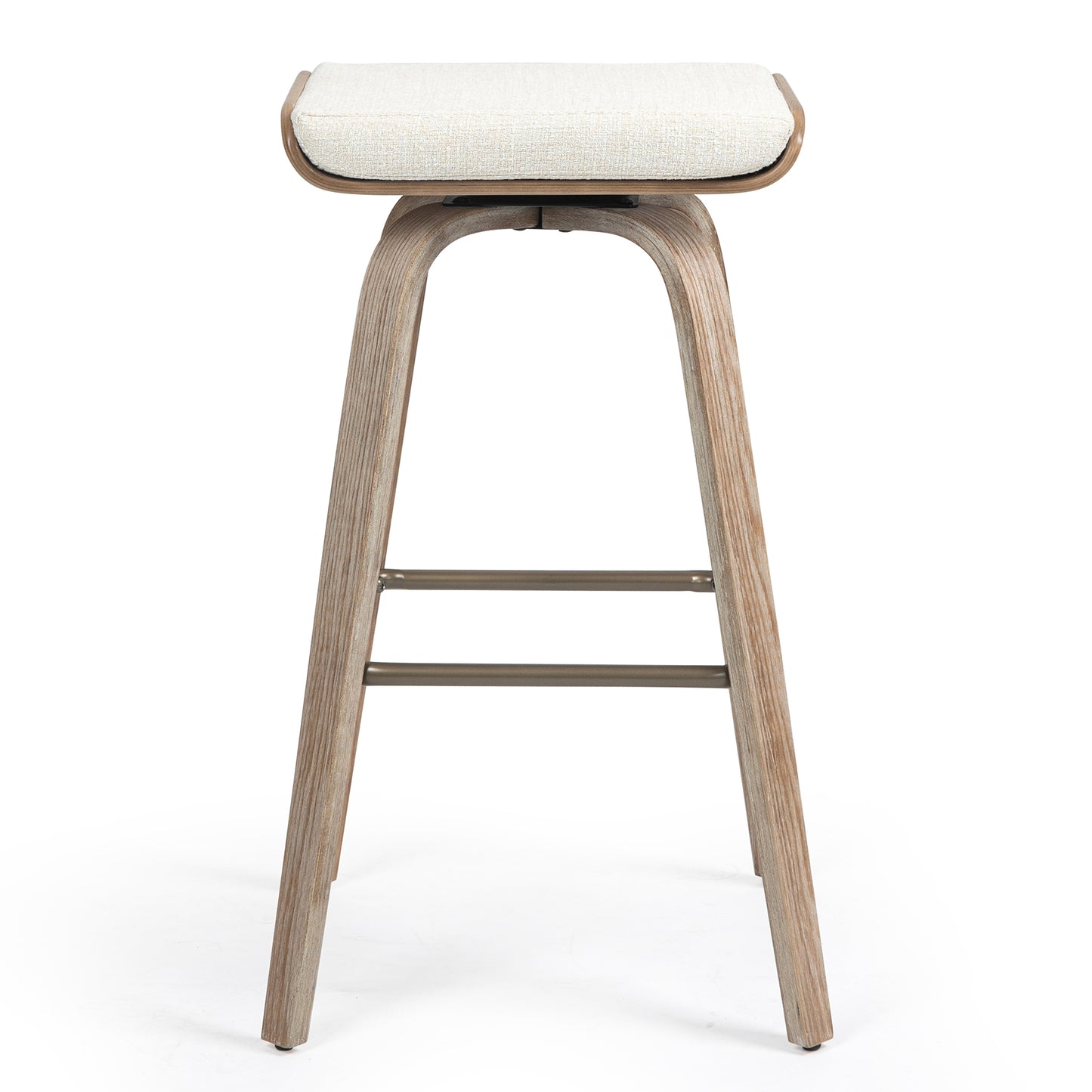 Set of 2 Beatrix Beige Woven Fabric Bar Stool with Natural Wood Legs