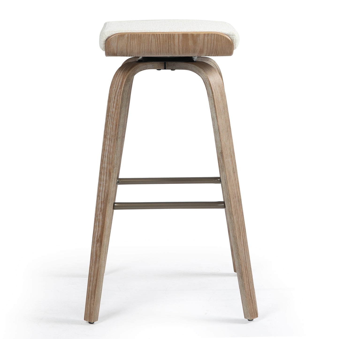 Set of 2 Beatrix Beige Woven Fabric Bar Stool with Natural Wood Legs