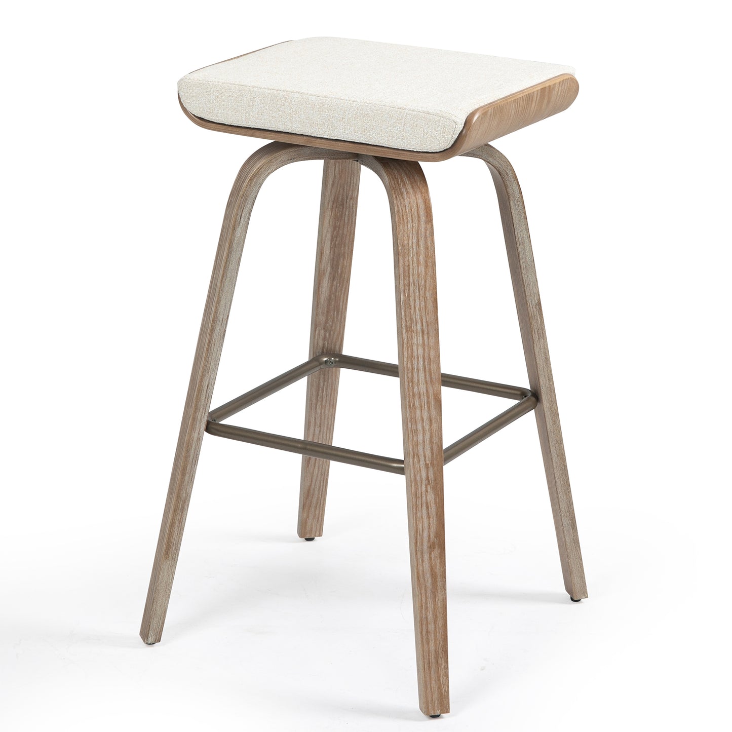 Set of 2 Beatrix Beige Woven Fabric Bar Stool with Natural Wood Legs