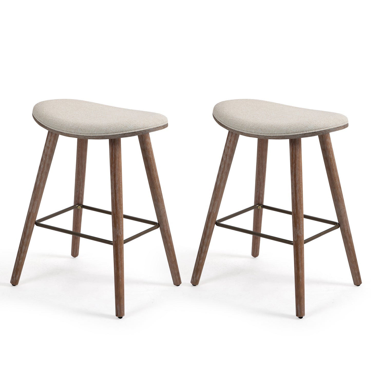 Set of 2 Beatriz Beige Woven Fabric Counter Stool with Wood Legs