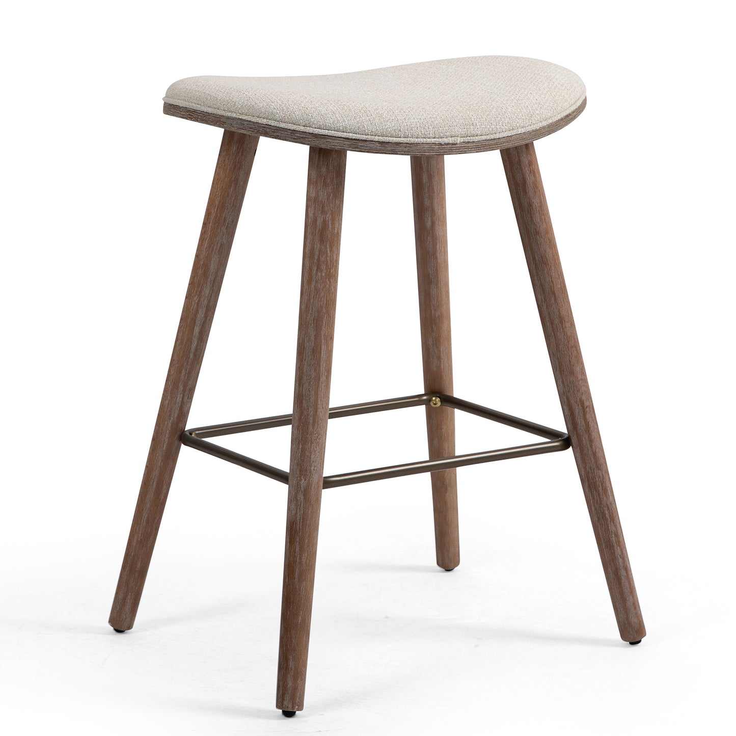 Set of 2 Beatriz Beige Woven Fabric Counter Stool with Wood Legs