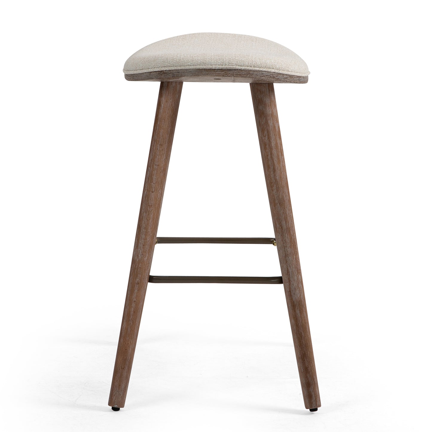 Set of 2 Beatriz Beige Woven Fabric Counter Stool with Wood Legs