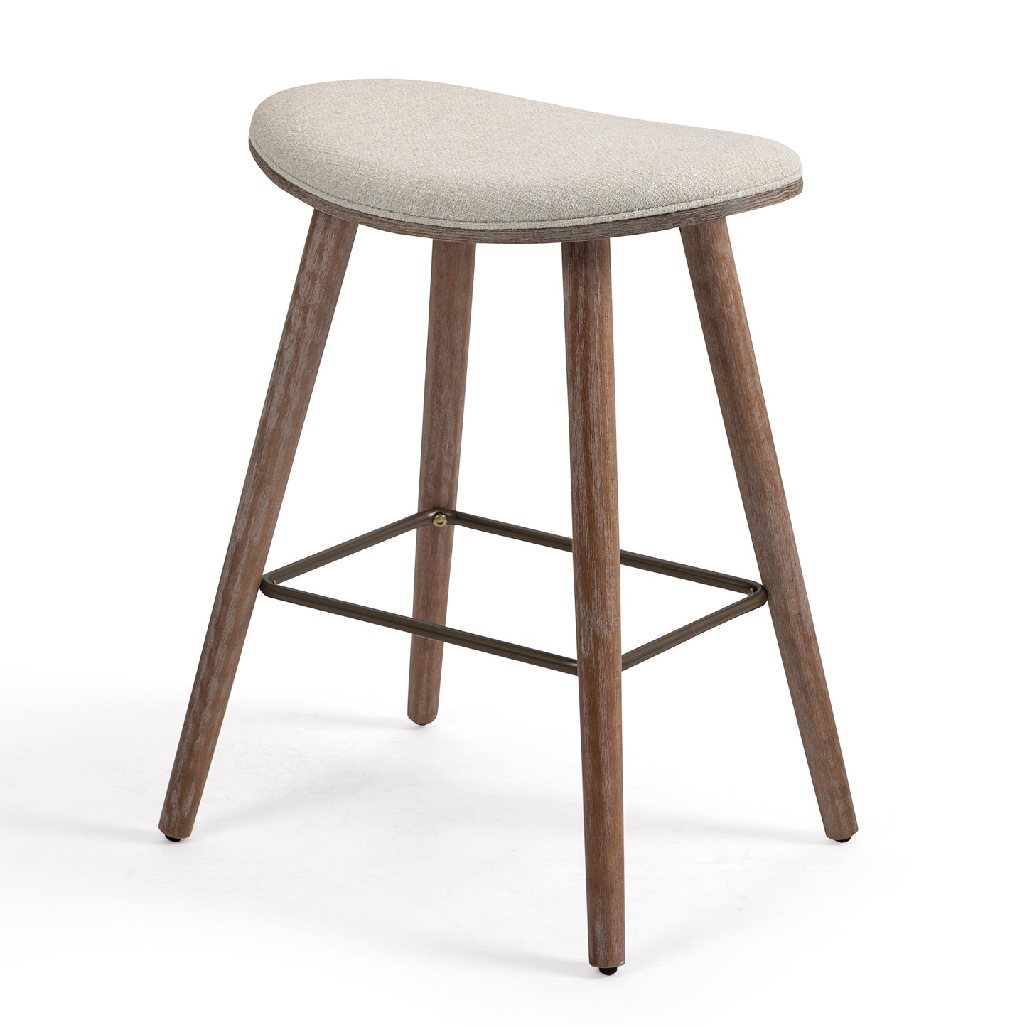 Set of 2 Beatriz Beige Woven Fabric Counter Stool with Wood Legs