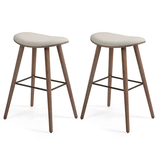 Set of 2 Beatriz Beige Woven Fabric Bar Stool with Wood Legs