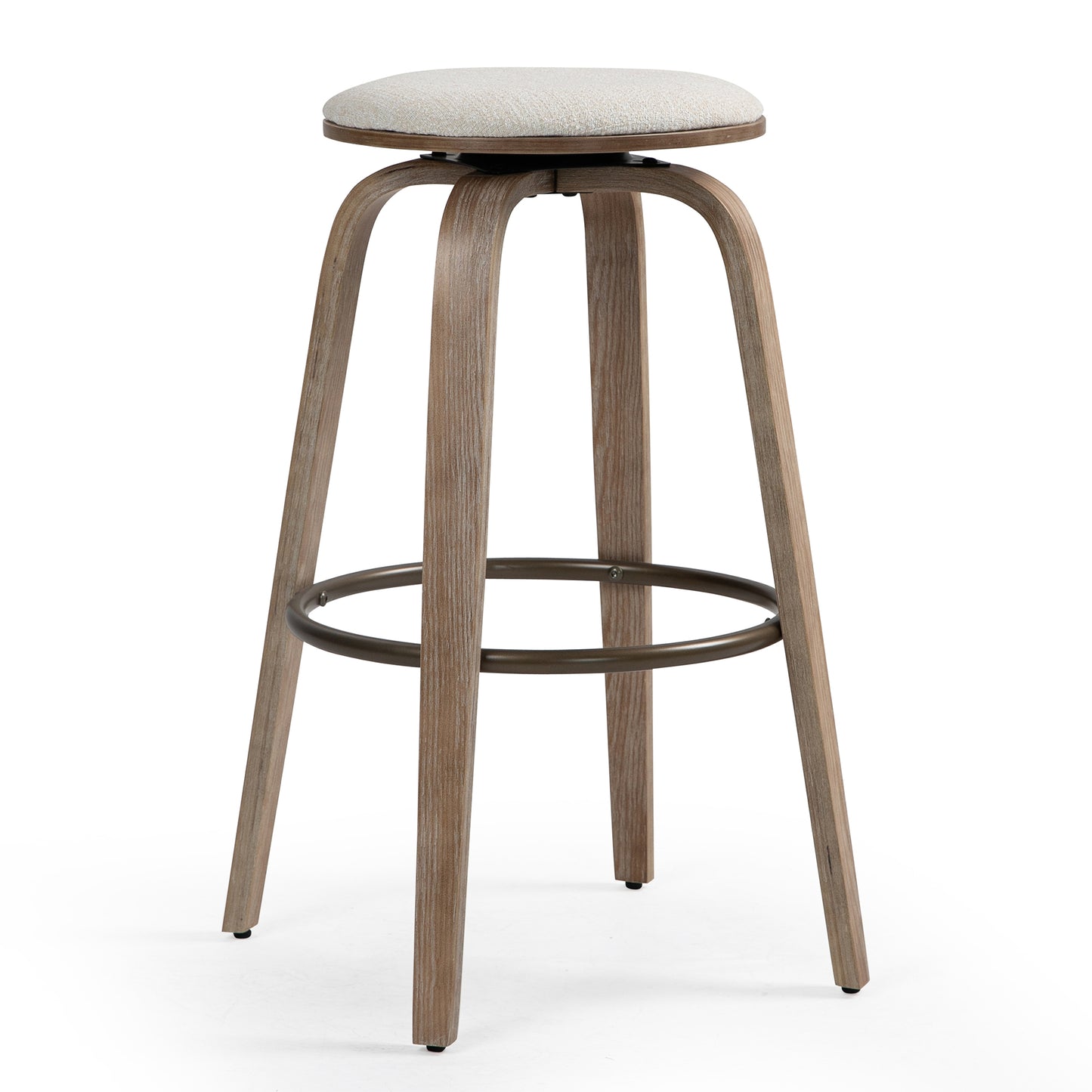 Beatus Beige Woven Fabric Bar Stool with Natural Wood Legs