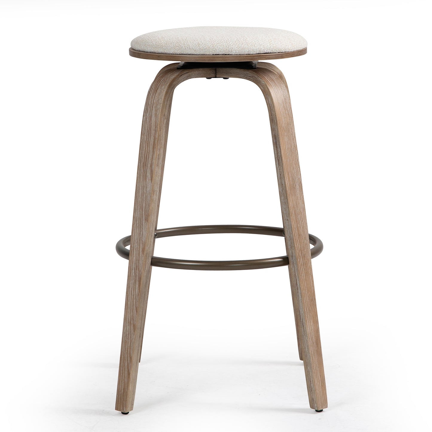 Beatus Beige Woven Fabric Bar Stool with Natural Wood Legs