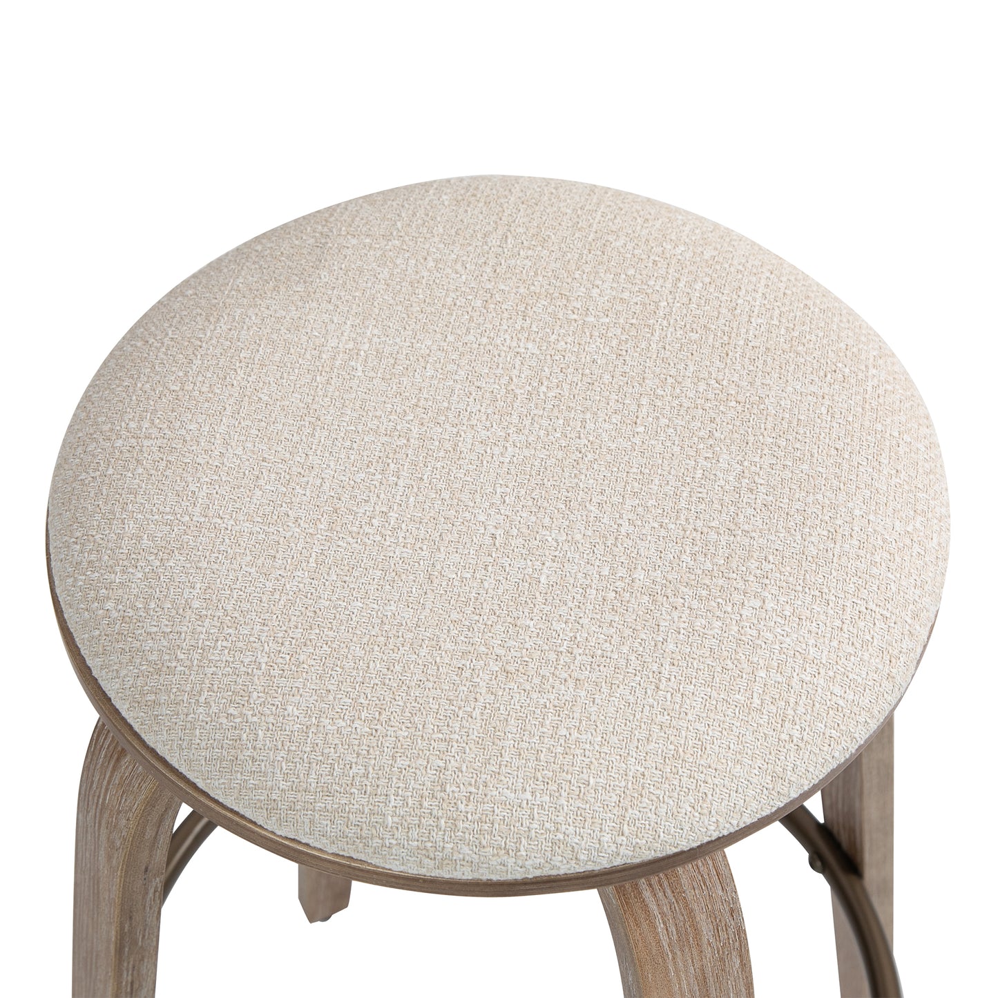 Beatus Beige Woven Fabric Bar Stool with Natural Wood Legs