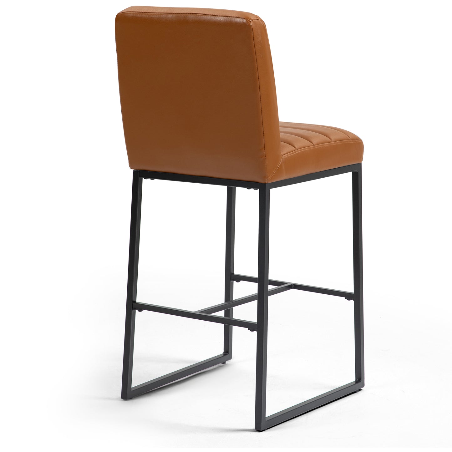 Set of 2 Belisario Light Brown Faux Leather Bar Stool with Black Metal Legs