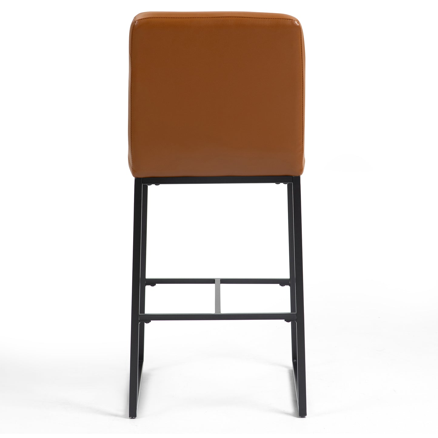 Set of 2 Belisario Light Brown Faux Leather Bar Stool with Black Metal Legs