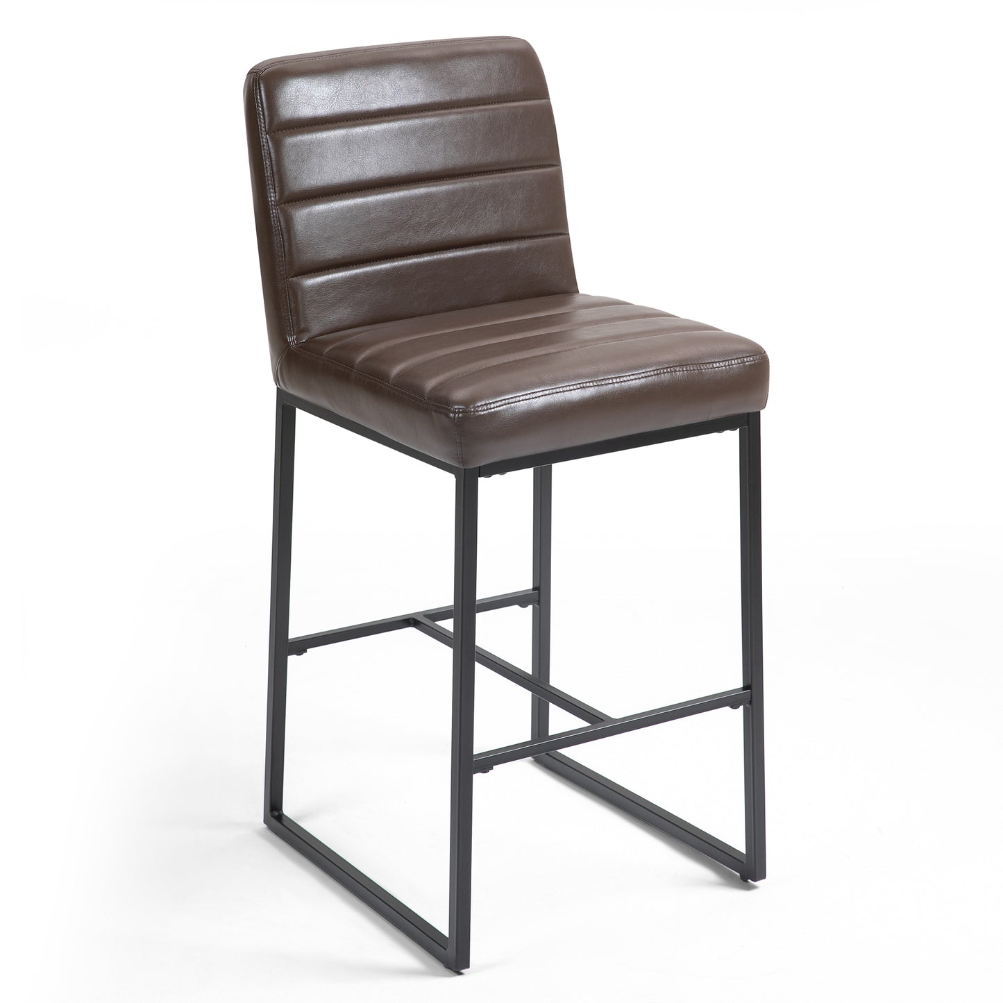 Set of 2 Belisario Brown Faux Leather Bar Stool with Black Metal Legs