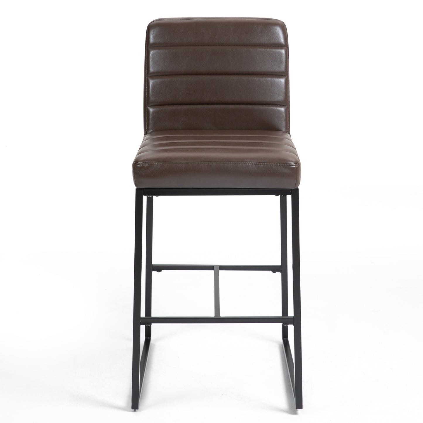 Set of 2 Belisario Brown Faux Leather Bar Stool with Black Metal Legs