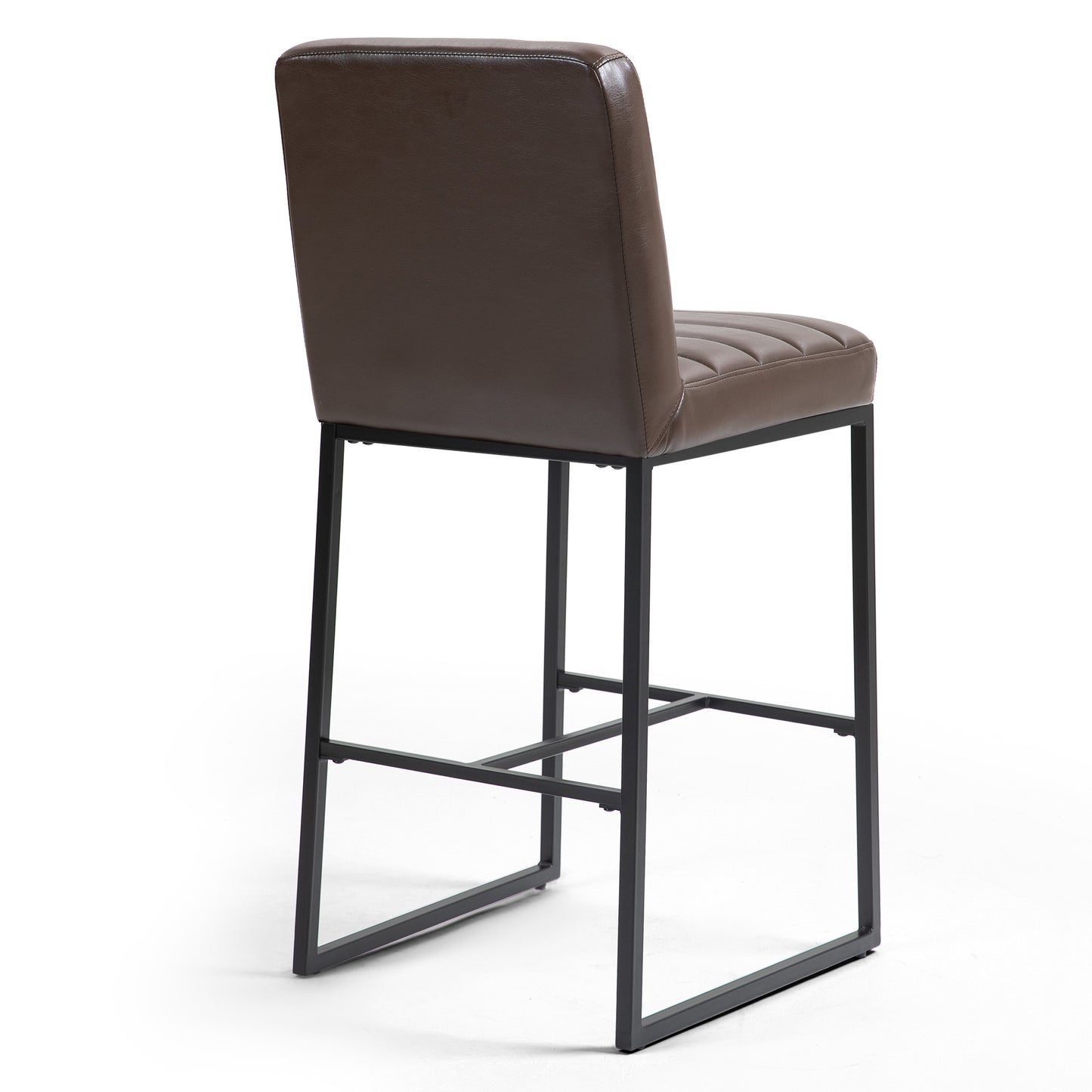 Set of 2 Belisario Brown Faux Leather Bar Stool with Black Metal Legs