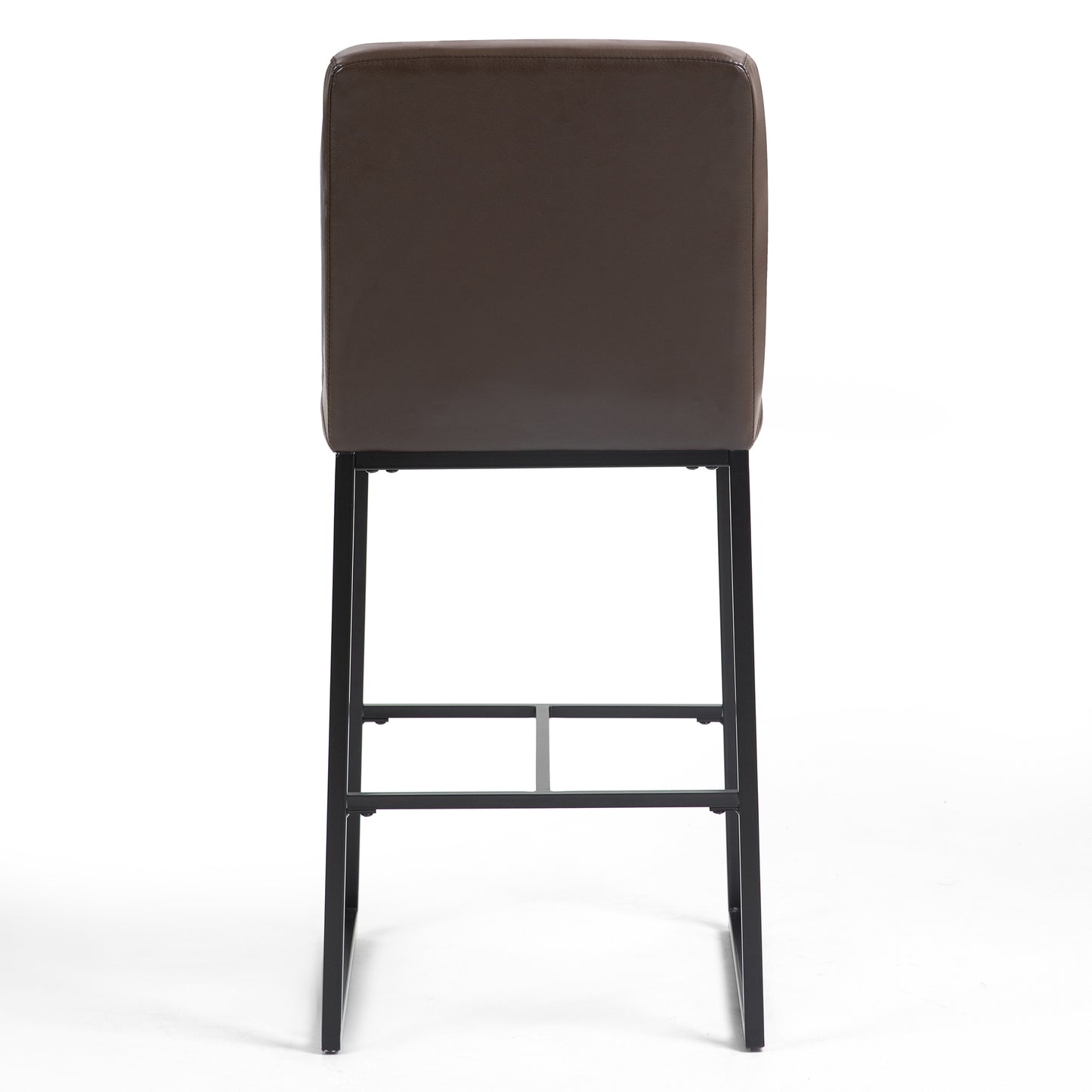 Set of 2 Belisario Brown Faux Leather Bar Stool with Black Metal Legs