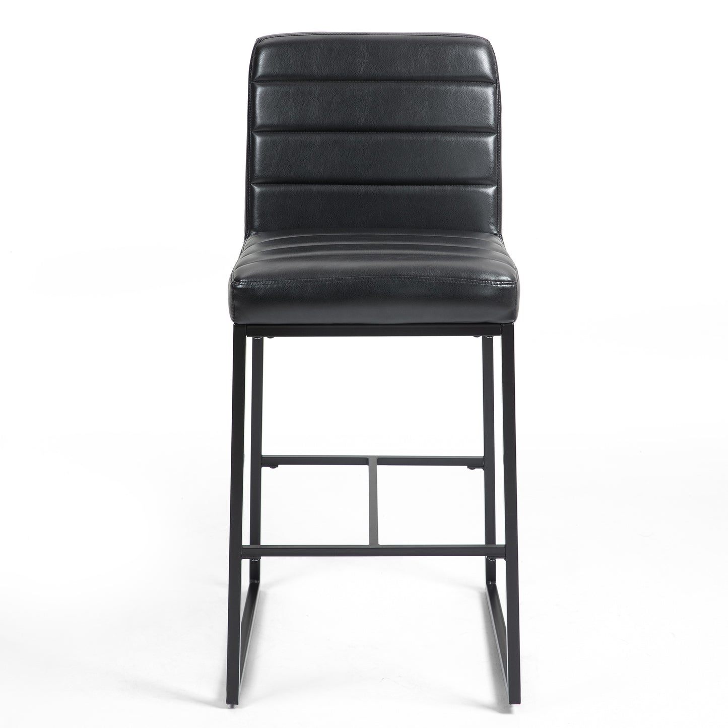 Set of 2 Belisario Black Faux Leather Bar Stool with Black Metal Legs