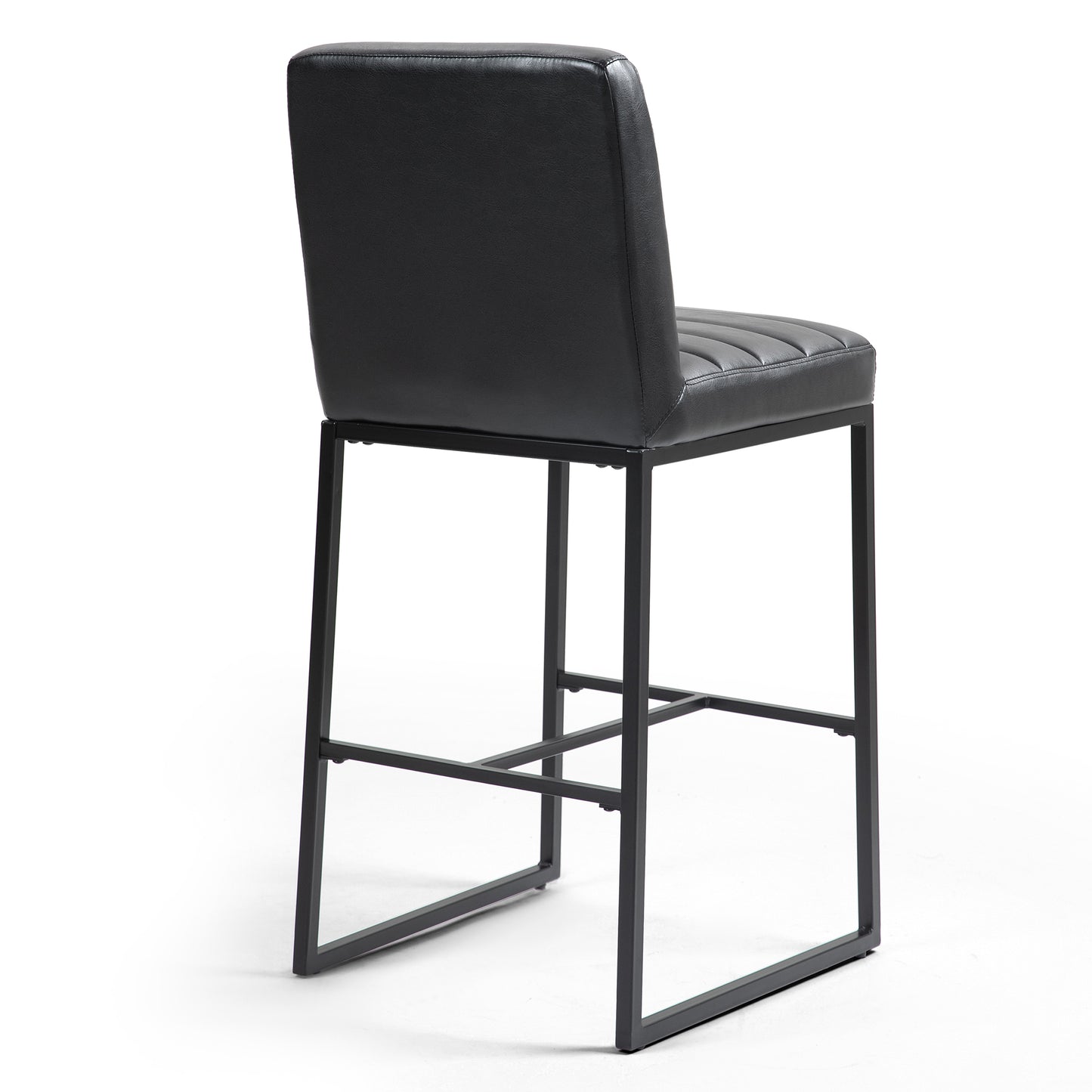 Set of 2 Belisario Black Faux Leather Bar Stool with Black Metal Legs