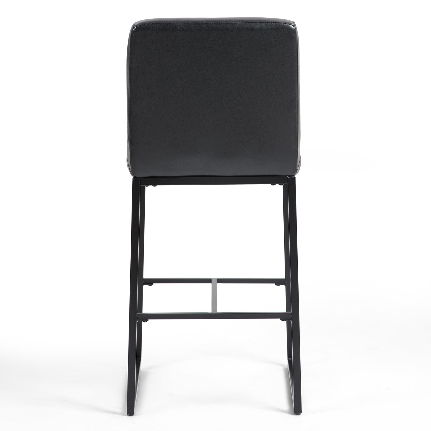 Set of 2 Belisario Black Faux Leather Bar Stool with Black Metal Legs