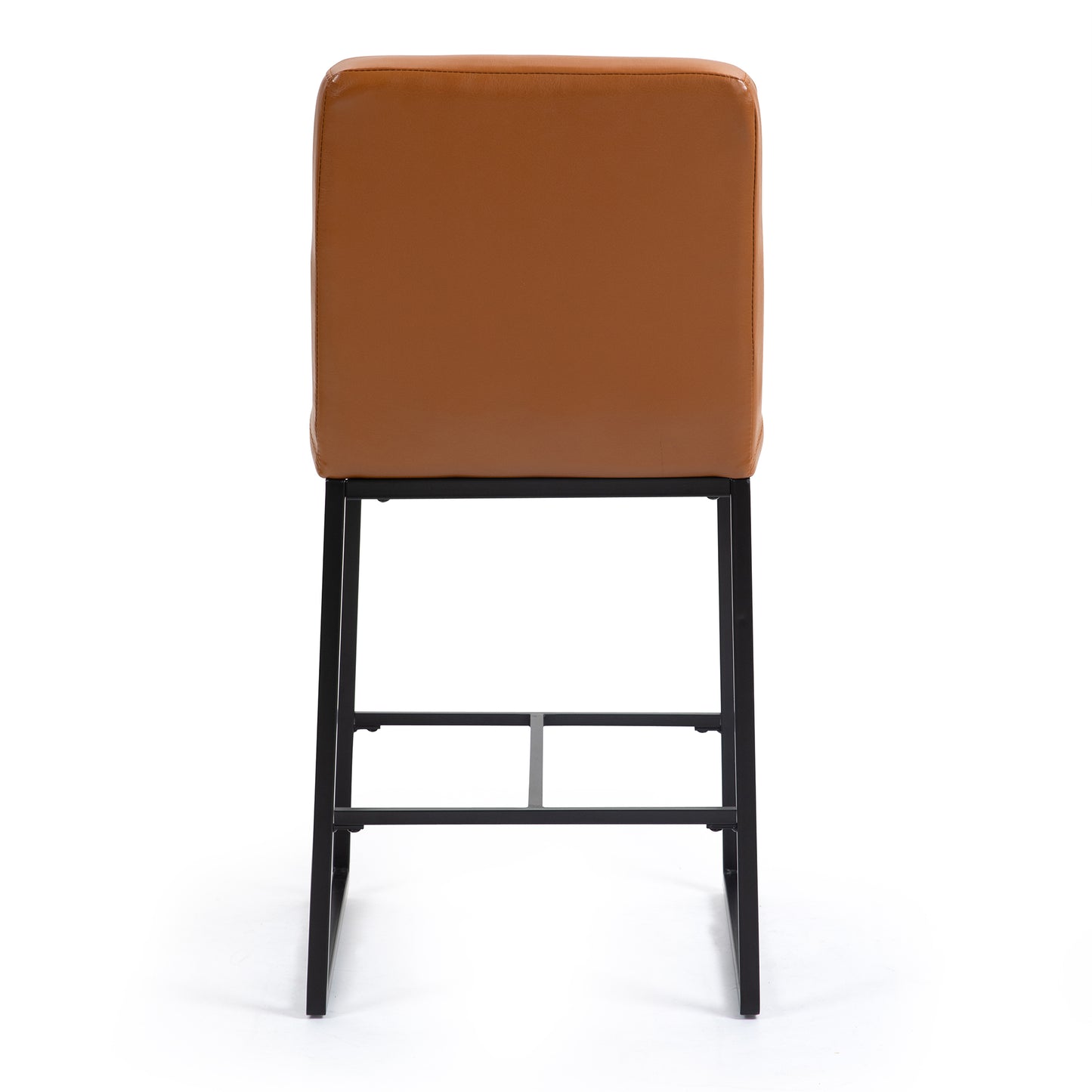 Set of 2 Belisario Light Brown Faux Leather Counter Stool with Black Metal Legs