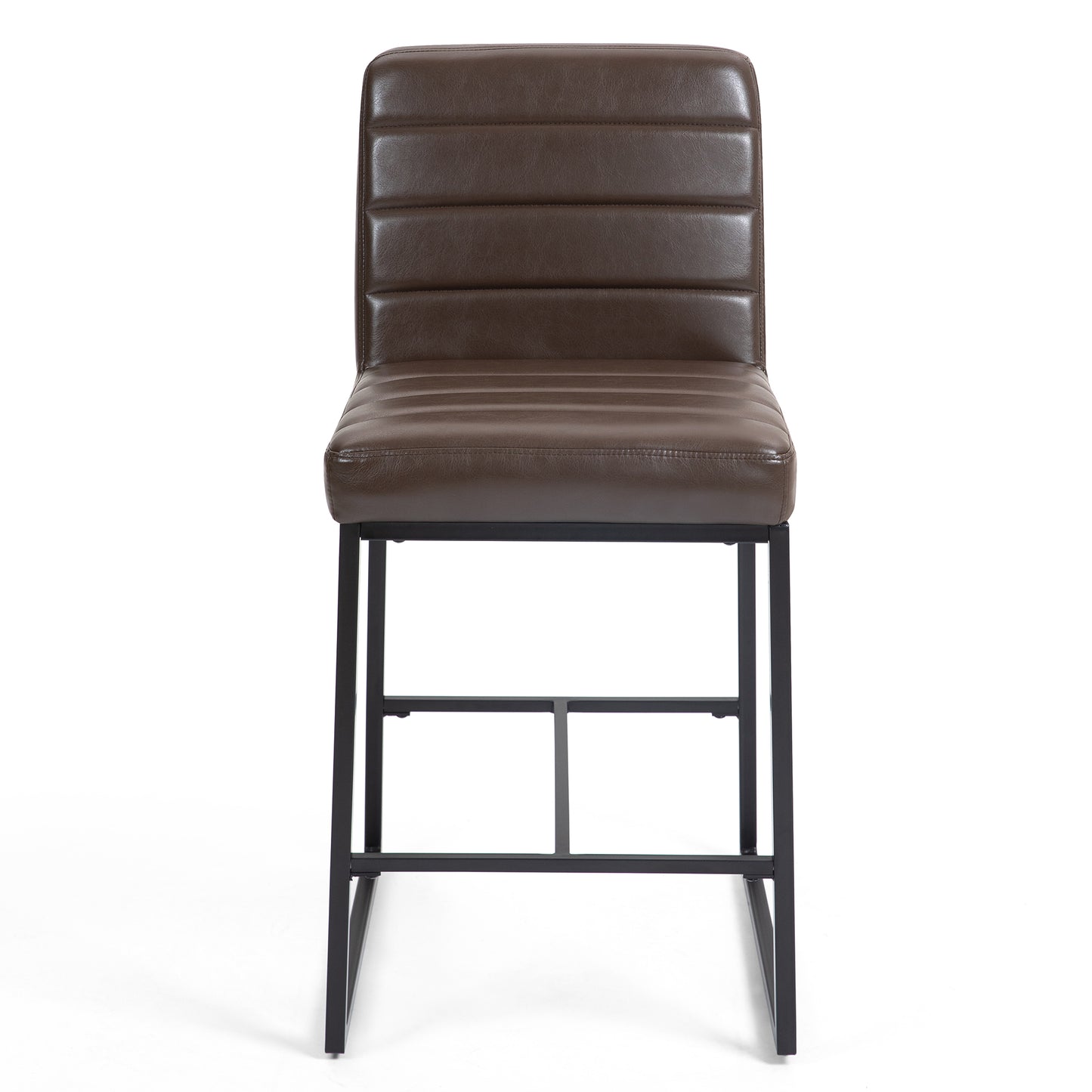 Set of 2 Belisario Brown Faux Leather Counter Stool with Black Metal Legs