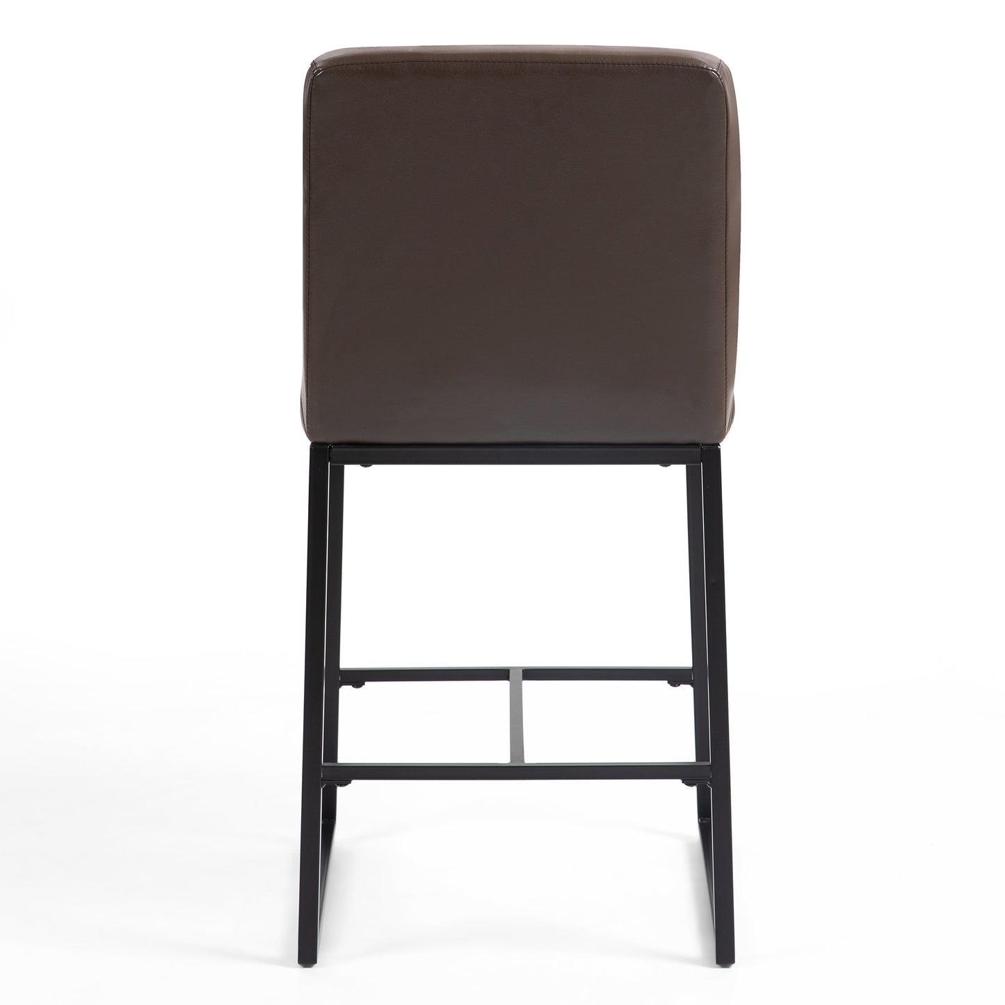 Set of 2 Belisario Brown Faux Leather Counter Stool with Black Metal Legs