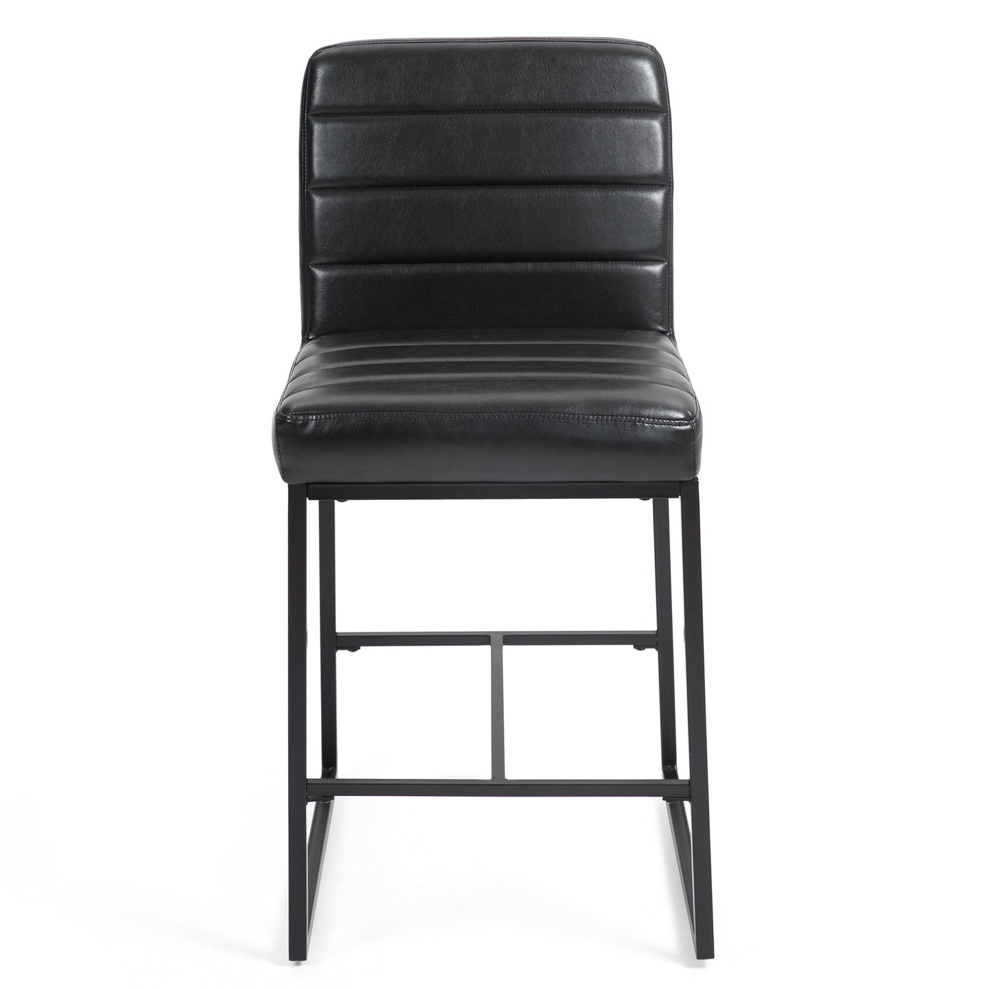 Set of 2 Belisario Black Faux Leather Counter Stool with Black Metal Legs