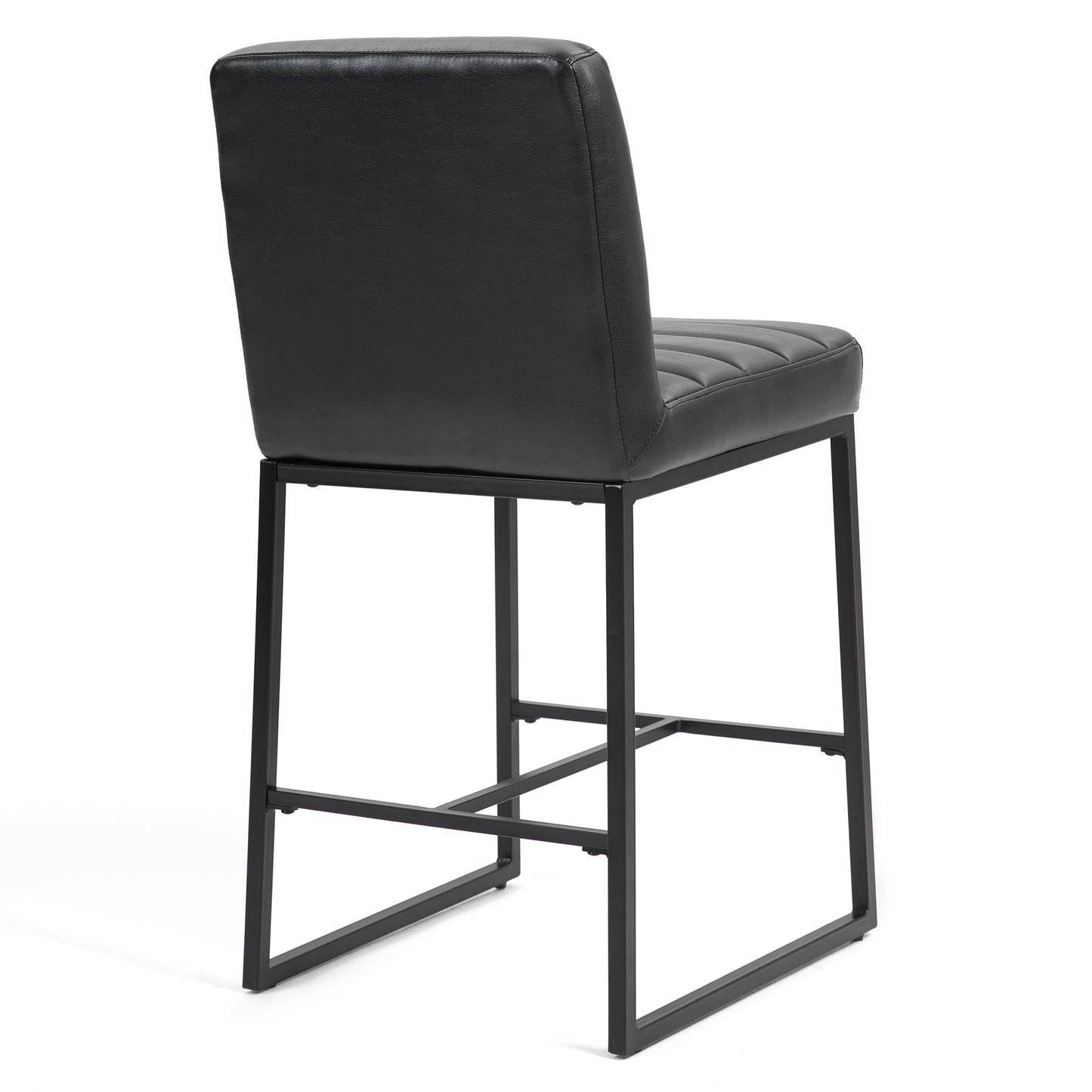 Set of 2 Belisario Black Faux Leather Counter Stool with Black Metal Legs