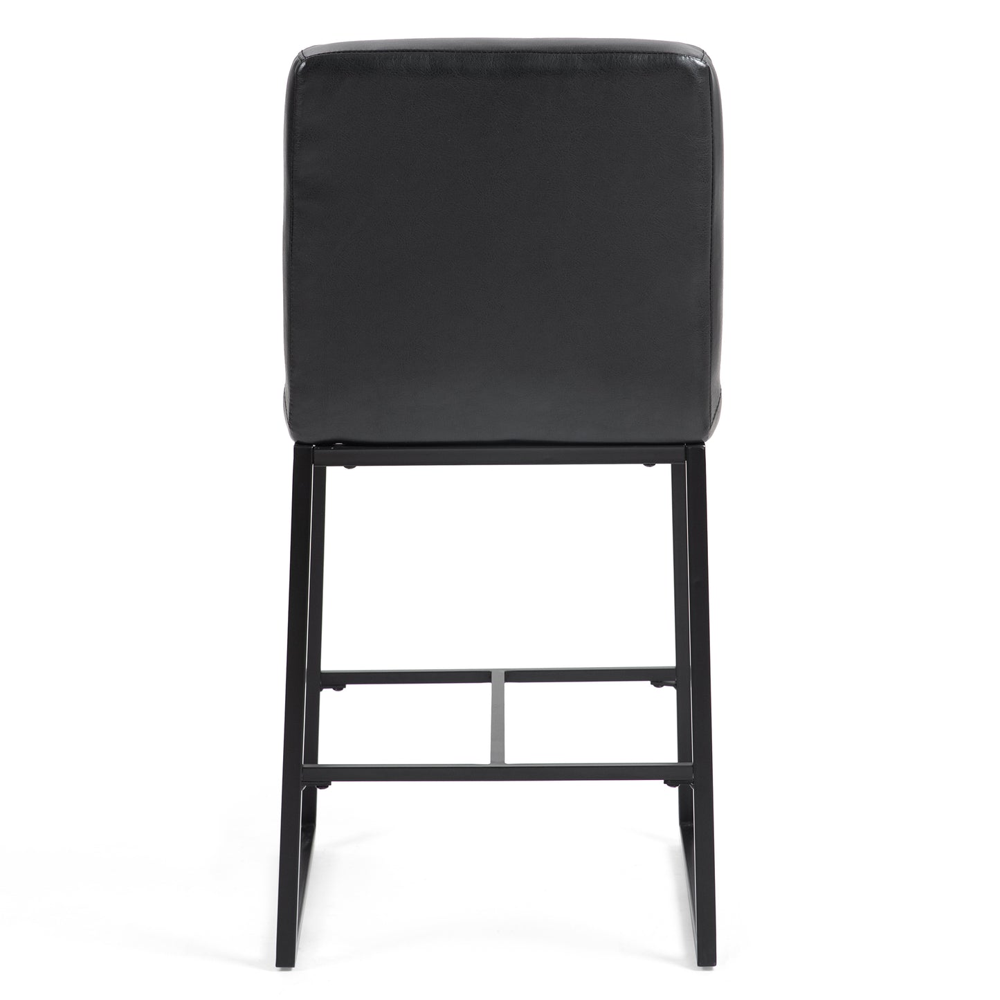 Set of 2 Belisario Black Faux Leather Counter Stool with Black Metal Legs