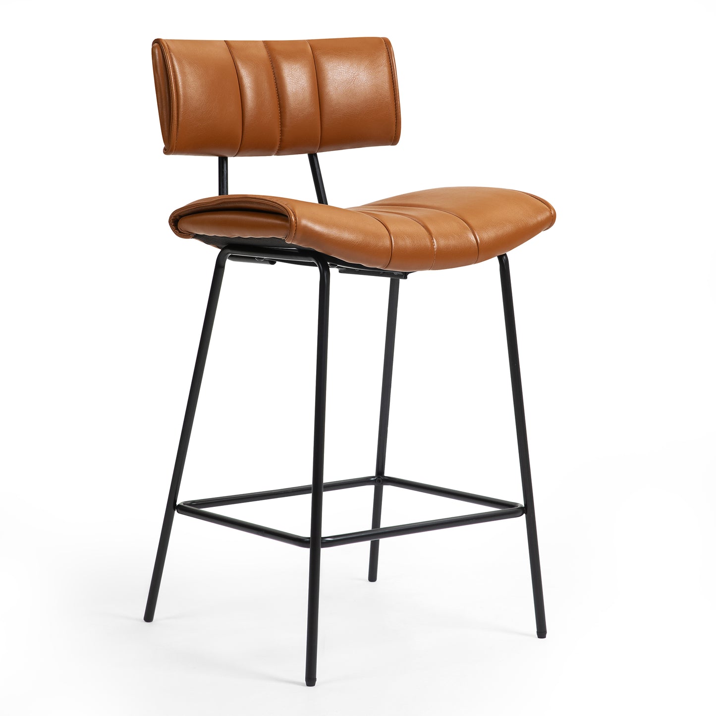 Set of 2 Belita Brown Faux Leather Bar Stool with Black Metal Legs