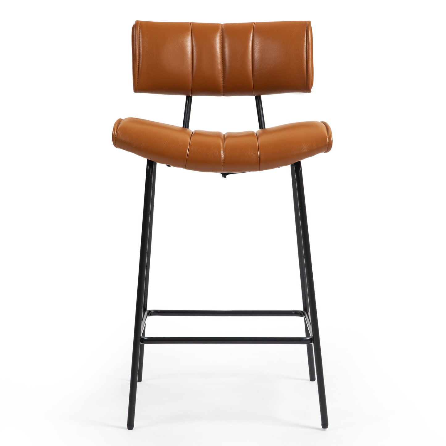 Set of 2 Belita Brown Faux Leather Bar Stool with Black Metal Legs