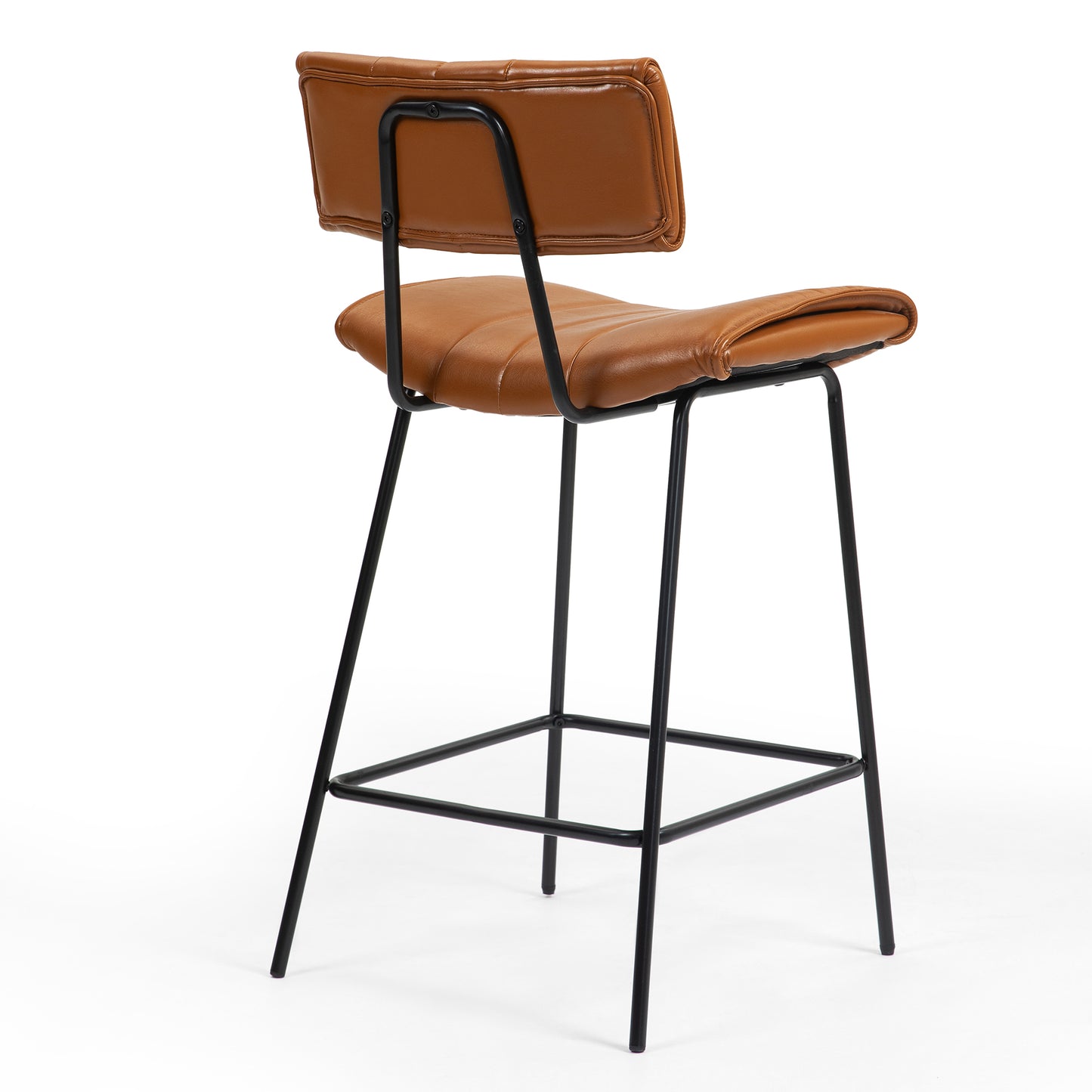 Set of 2 Belita Brown Faux Leather Bar Stool with Black Metal Legs