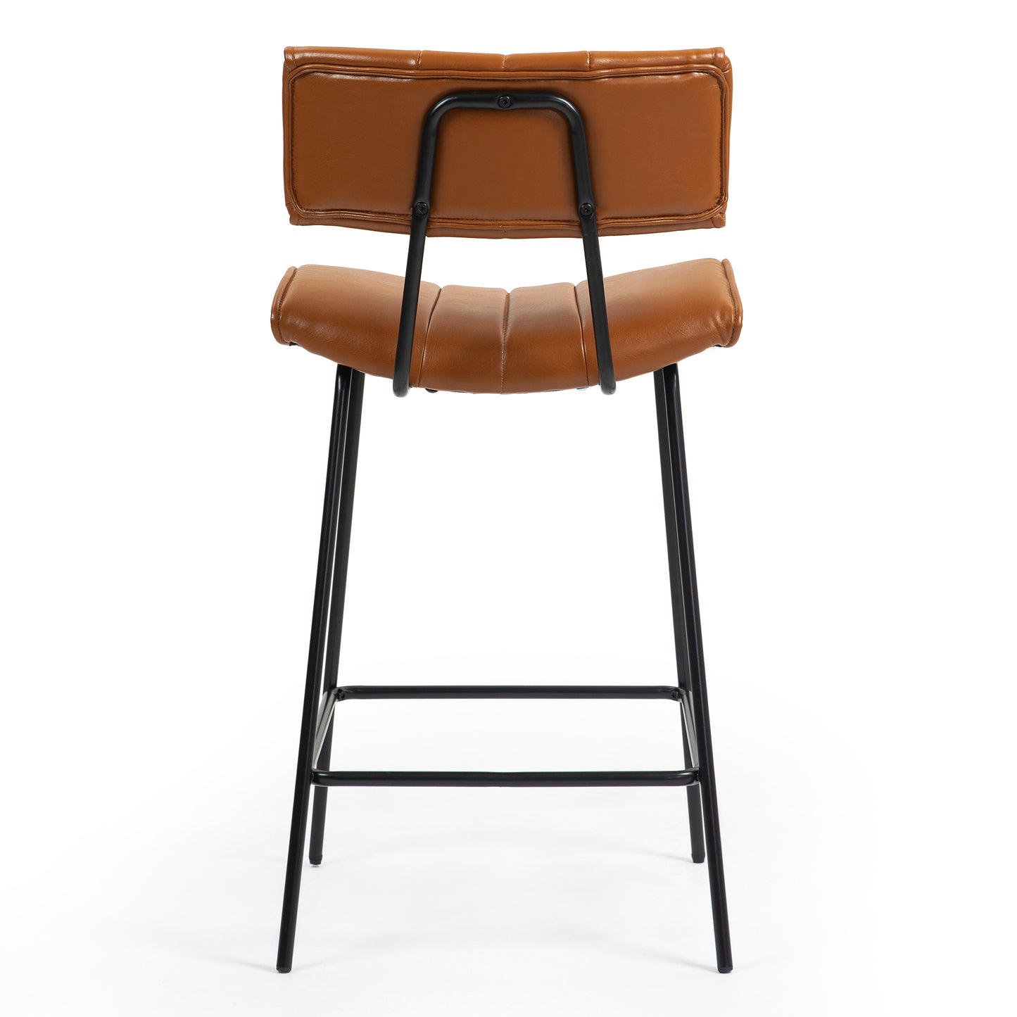 Set of 2 Belita Brown Faux Leather Bar Stool with Black Metal Legs