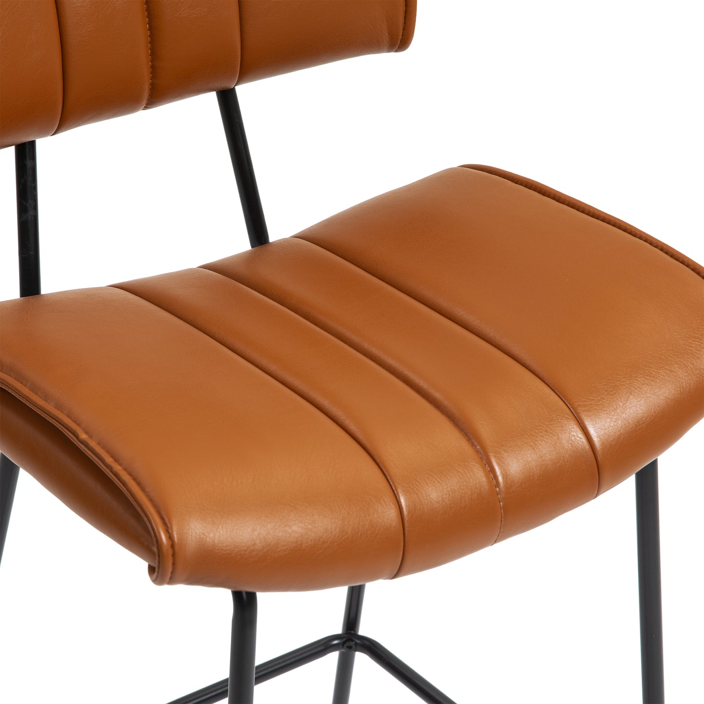 Set of 2 Belita Brown Faux Leather Bar Stool with Black Metal Legs