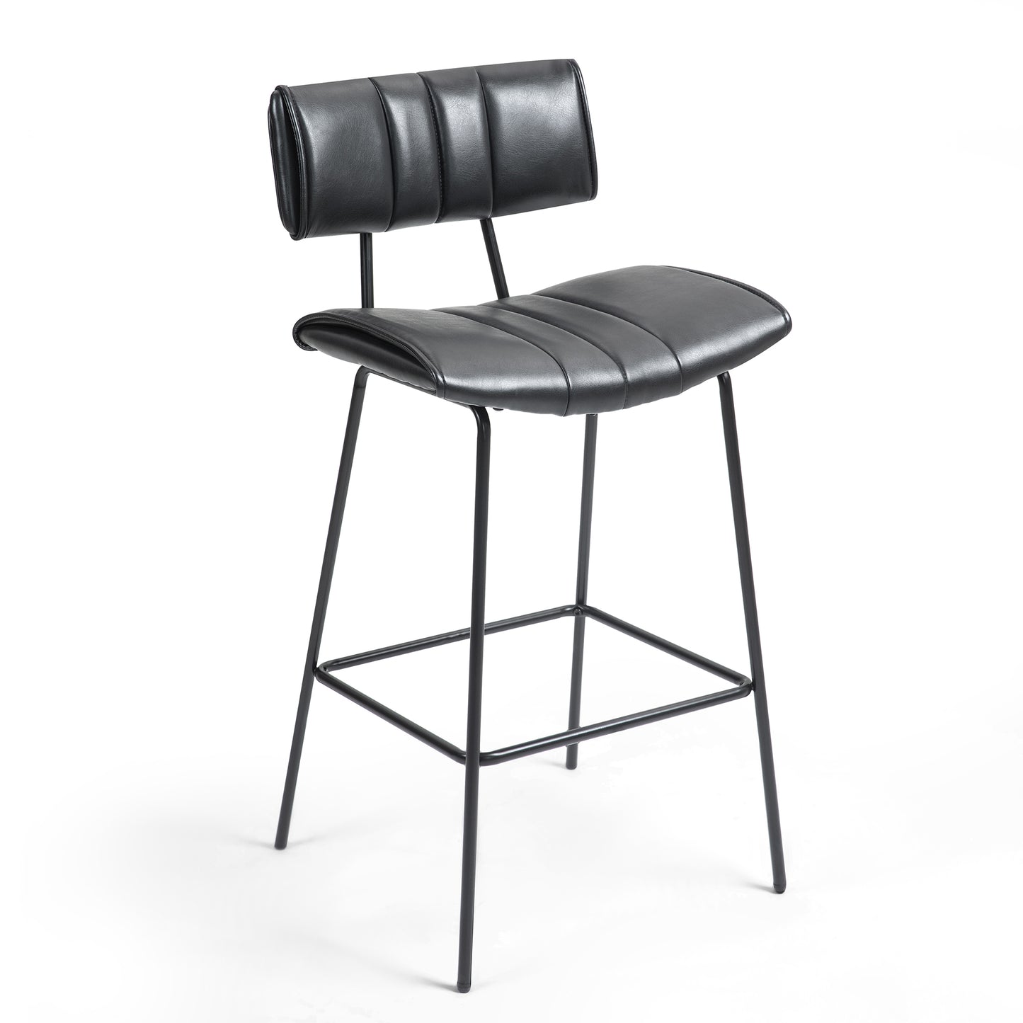 Set of 2 Belita Black Faux Leather Bar Stool with Black Metal Legs