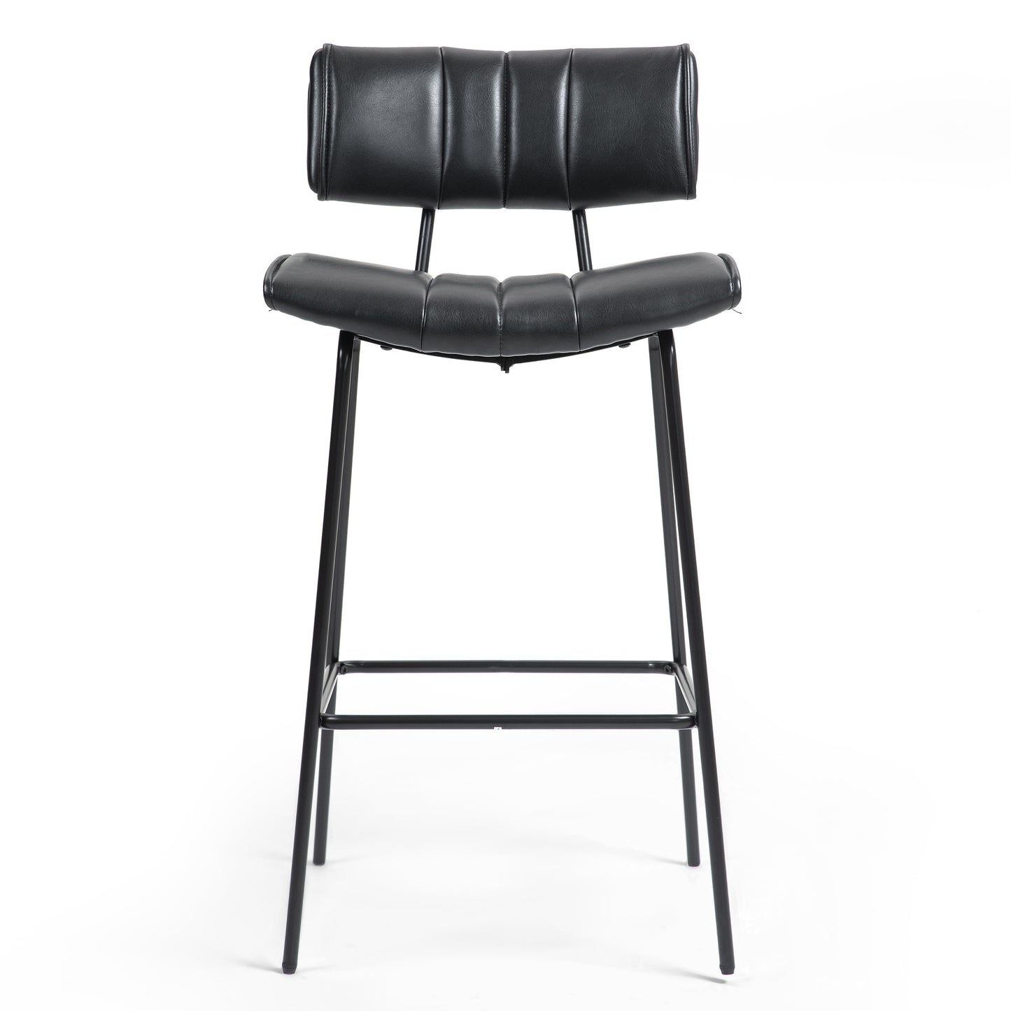 Set of 2 Belita Black Faux Leather Bar Stool with Black Metal Legs