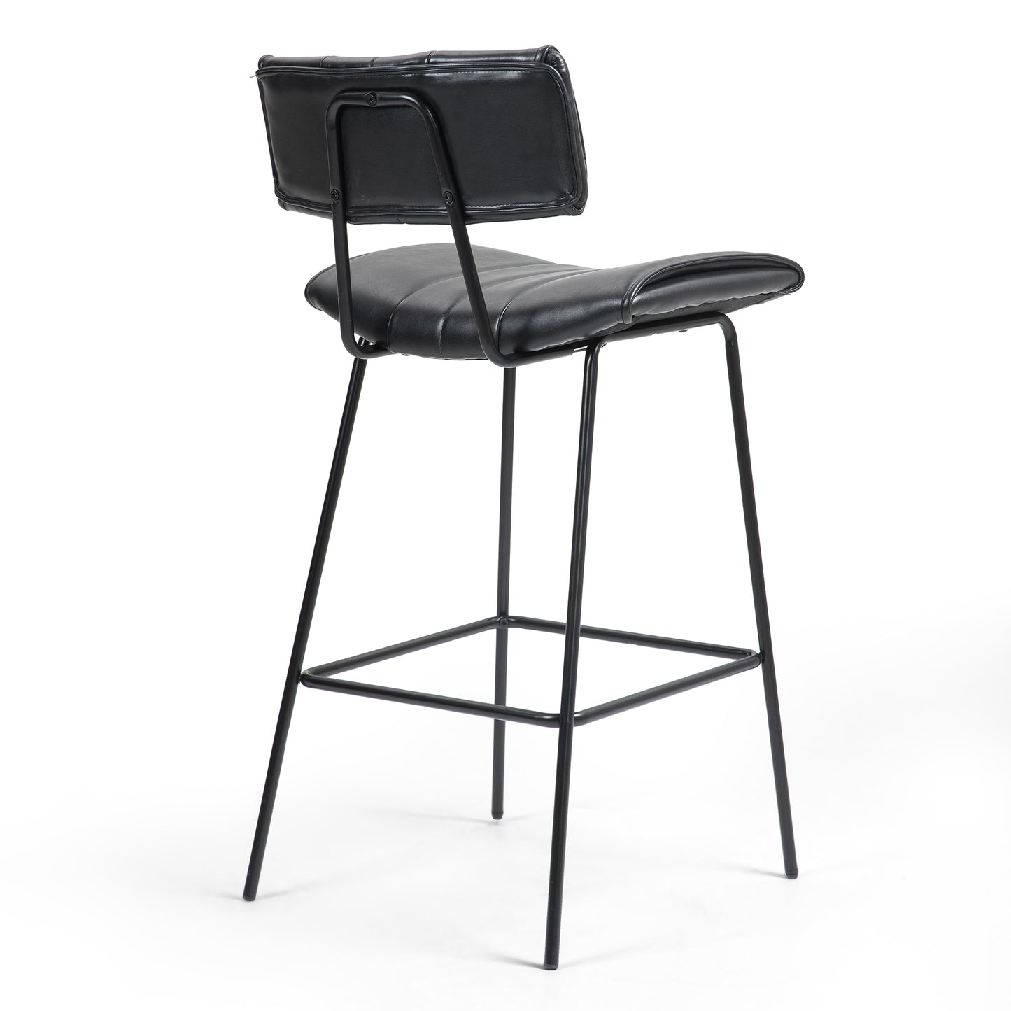 Set of 2 Belita Black Faux Leather Bar Stool with Black Metal Legs