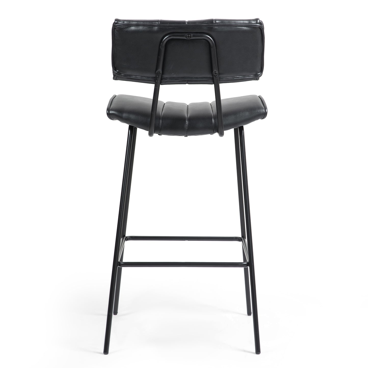 Set of 2 Belita Black Faux Leather Bar Stool with Black Metal Legs