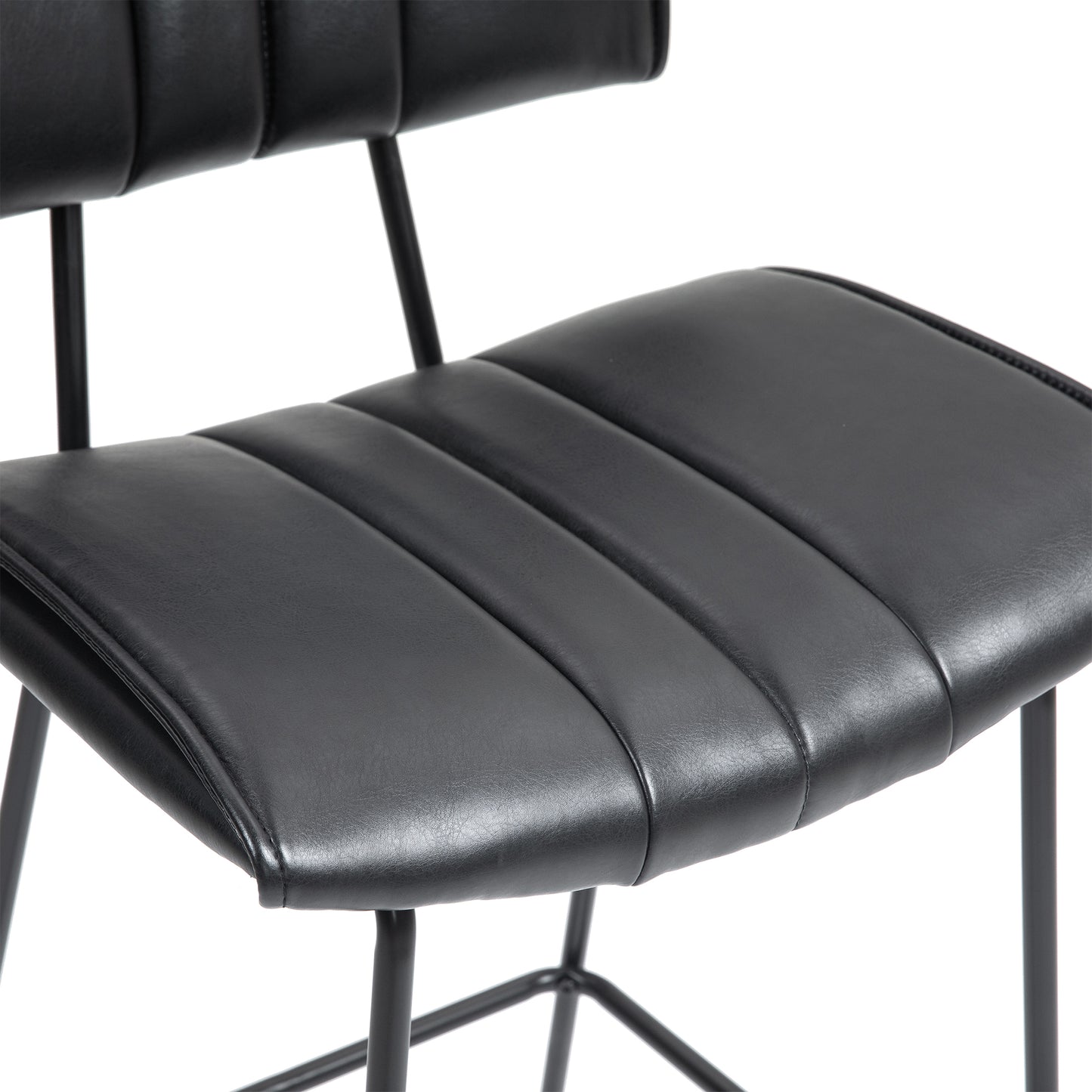 Set of 2 Belita Black Faux Leather Bar Stool with Black Metal Legs