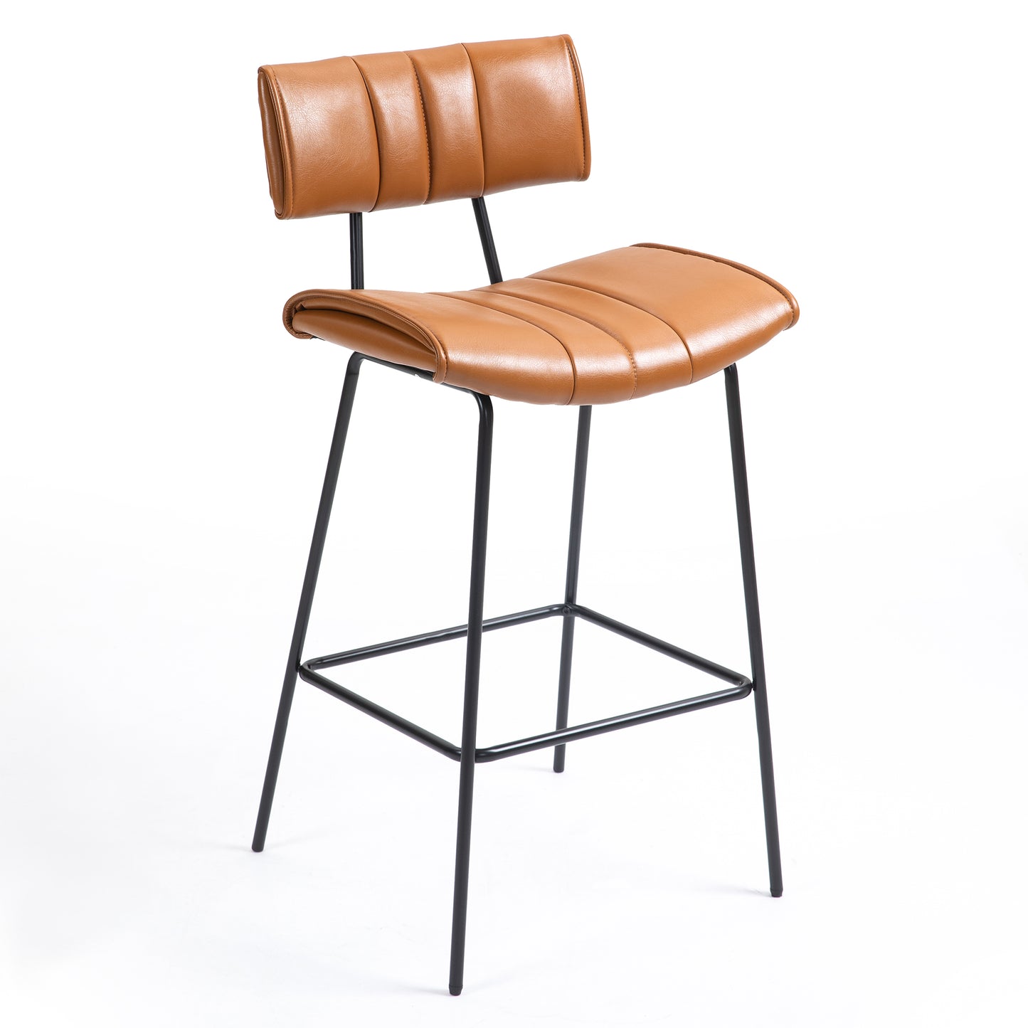 Set of 2 Belita Brown Faux Leather Counter Stool with Black Metal Legs