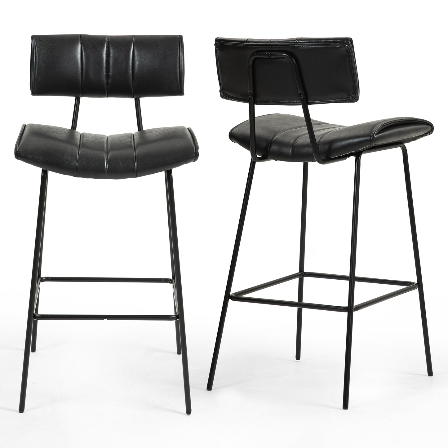 Set of 2 Belita Black Faux Leather Counter Stool with Black Metal Legs