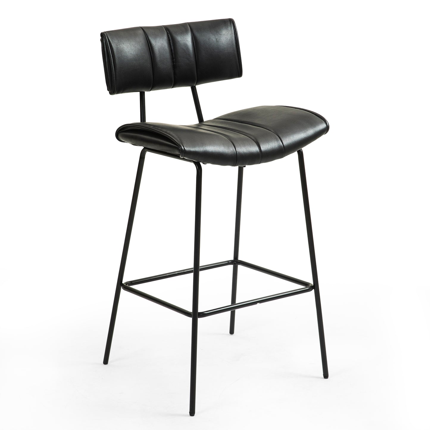 Set of 2 Belita Black Faux Leather Counter Stool with Black Metal Legs