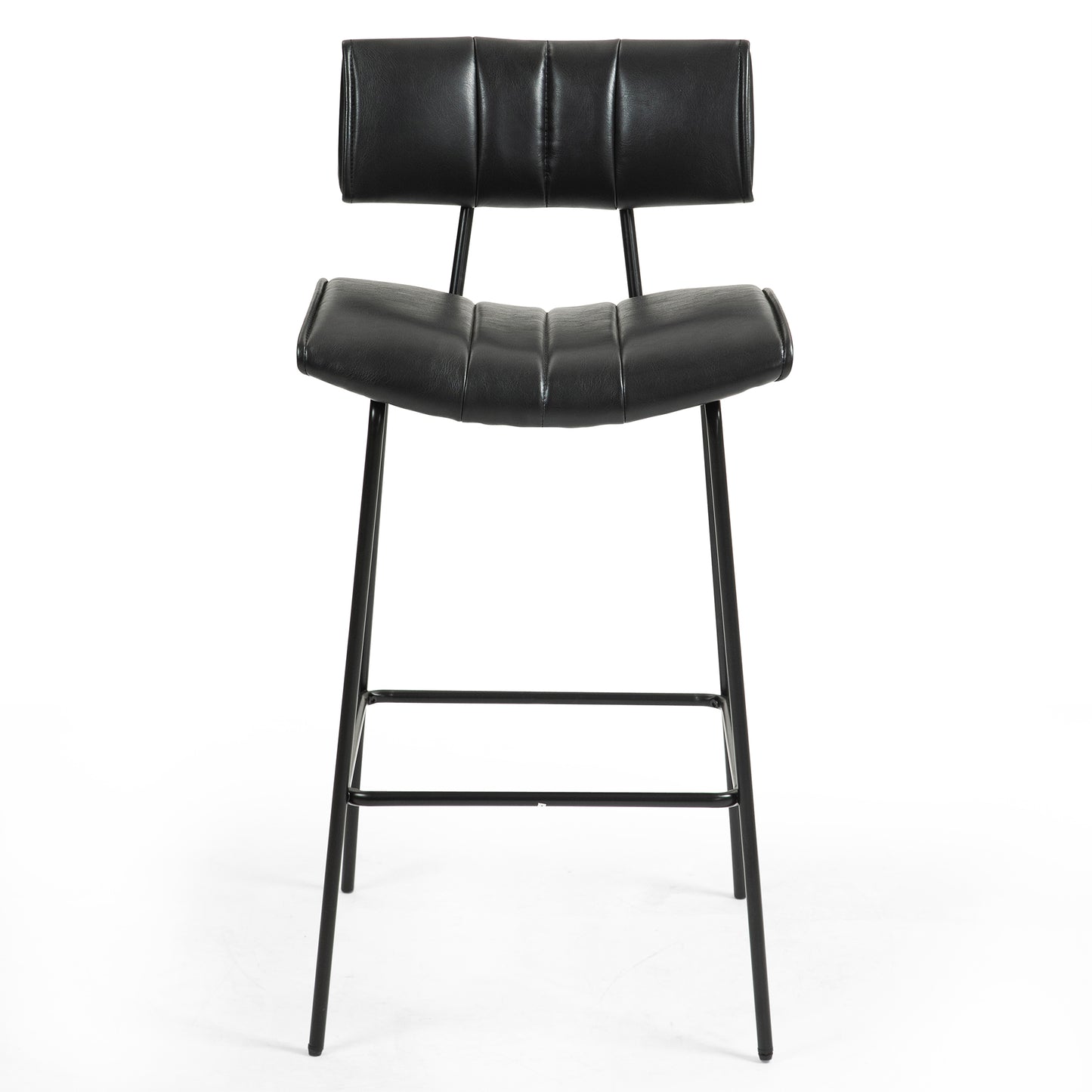 Set of 2 Belita Black Faux Leather Counter Stool with Black Metal Legs