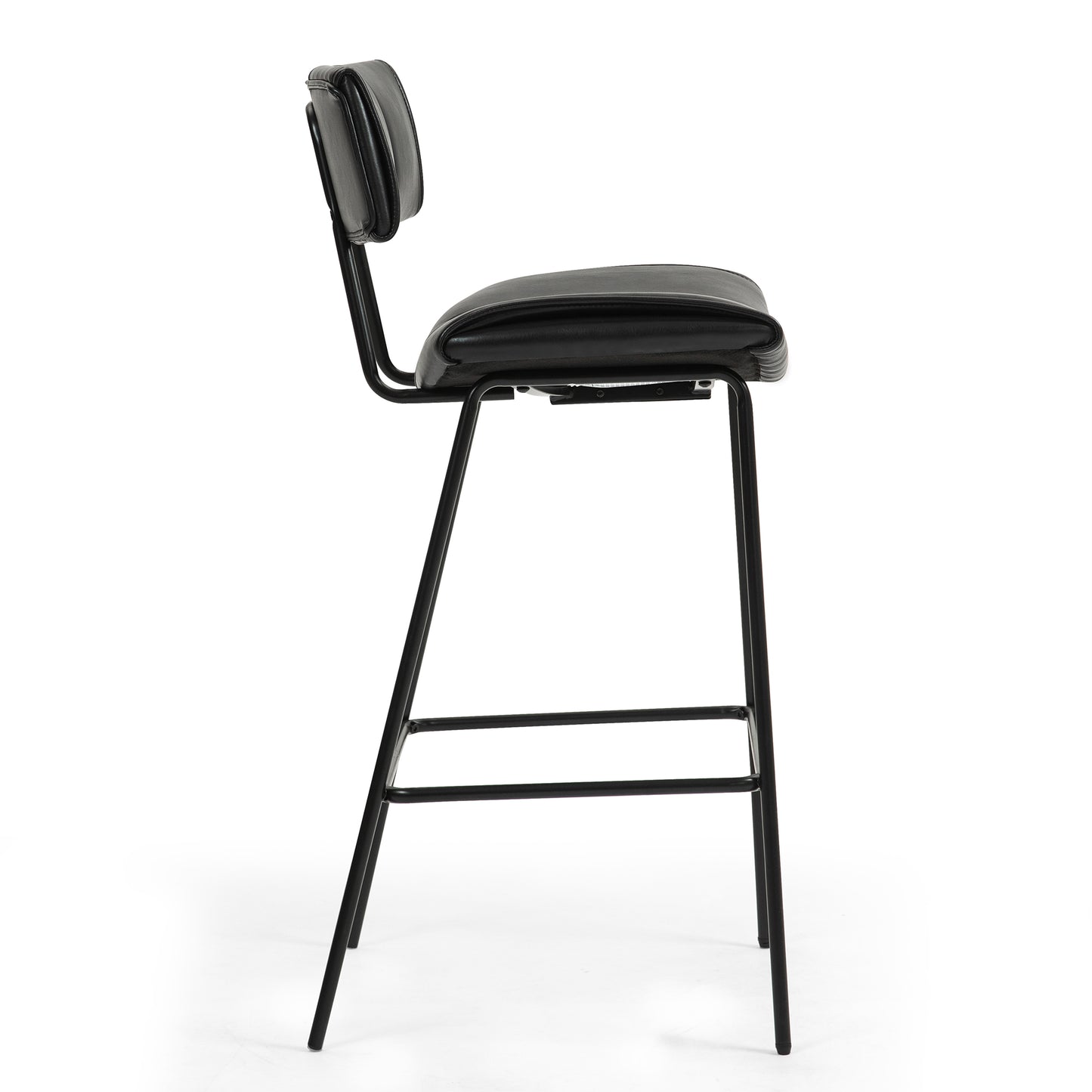 Set of 2 Belita Black Faux Leather Counter Stool with Black Metal Legs