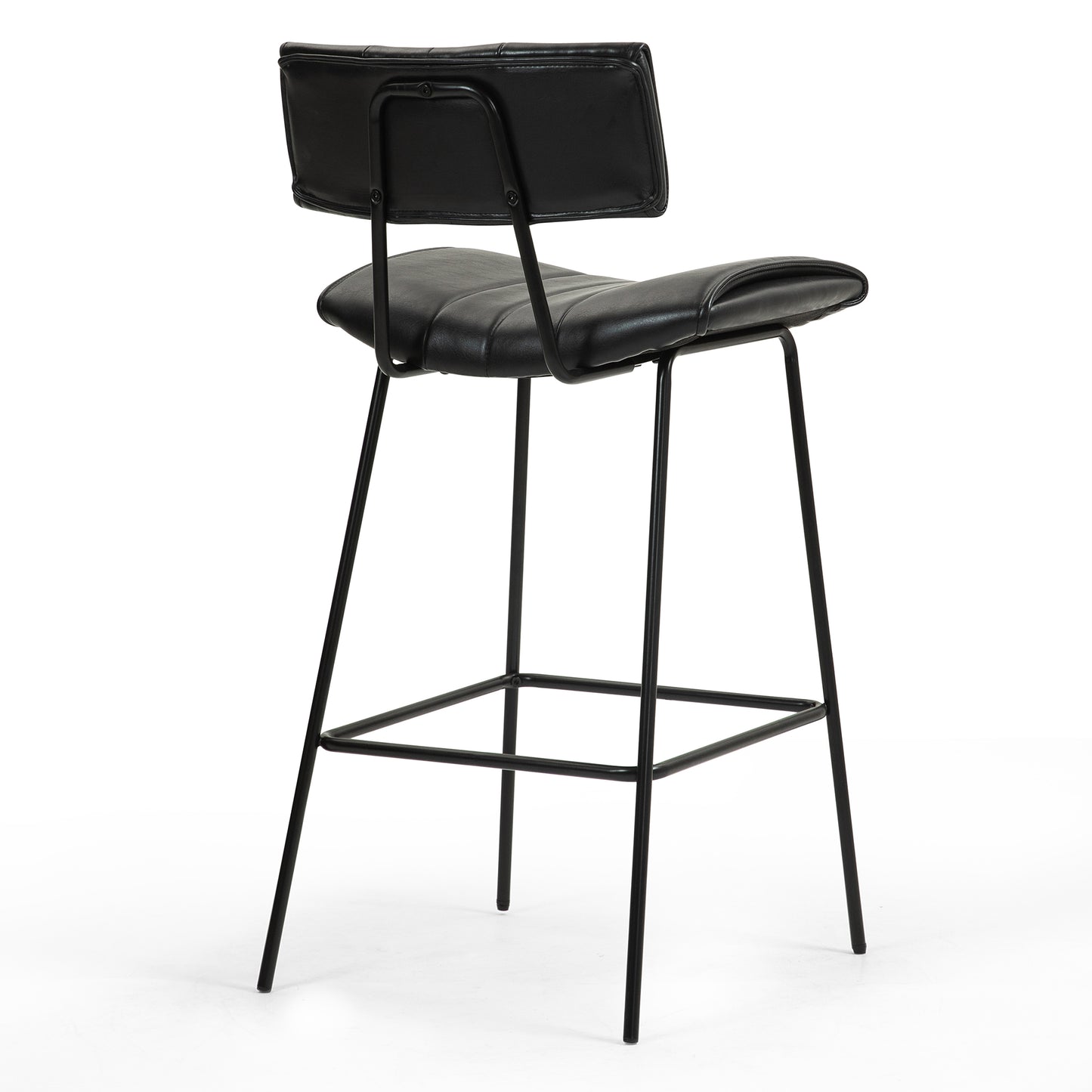 Set of 2 Belita Black Faux Leather Counter Stool with Black Metal Legs