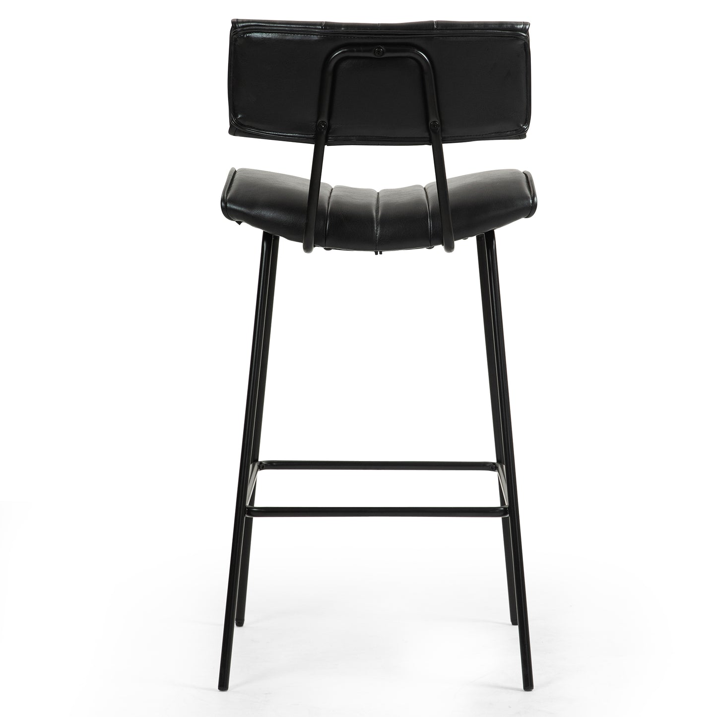 Set of 2 Belita Black Faux Leather Counter Stool with Black Metal Legs