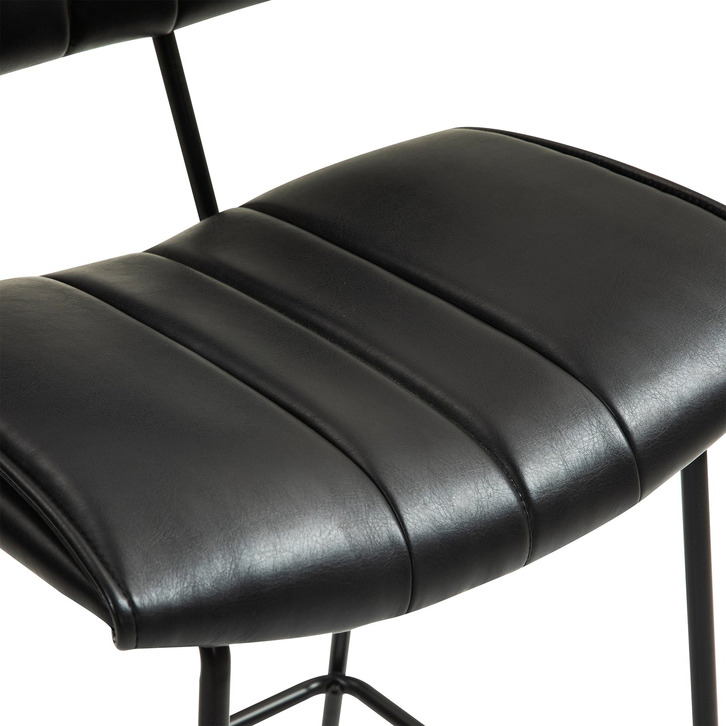 Set of 2 Belita Black Faux Leather Counter Stool with Black Metal Legs