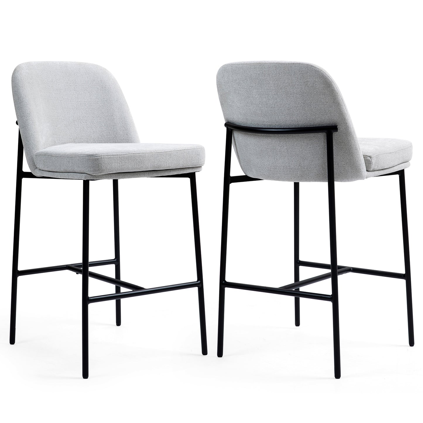 Set of 2 Belisma Gray Fabric Counter Stool with Metal Legs