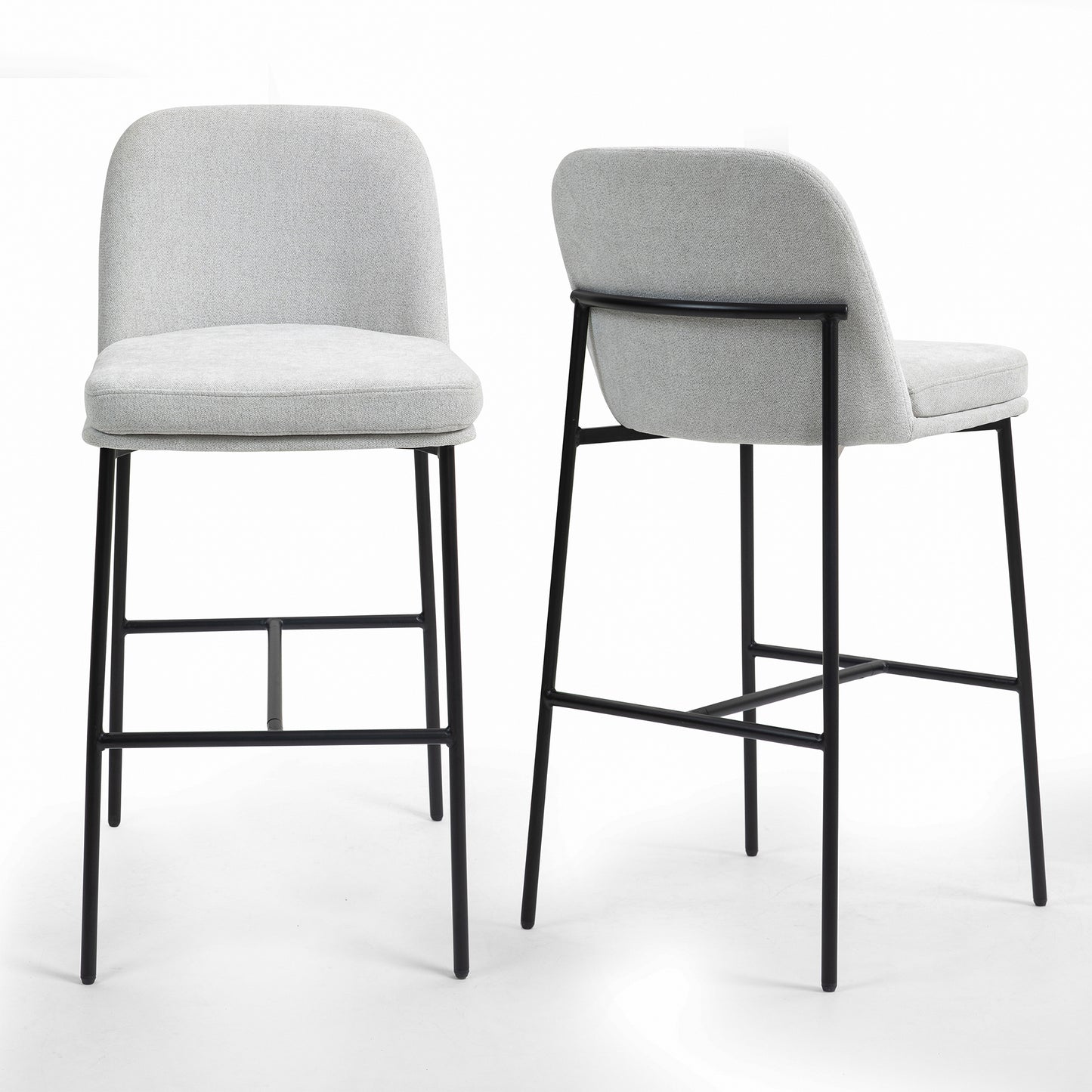 Set of 2 Belisma Gray Fabric Bar Stool with Metal Legs