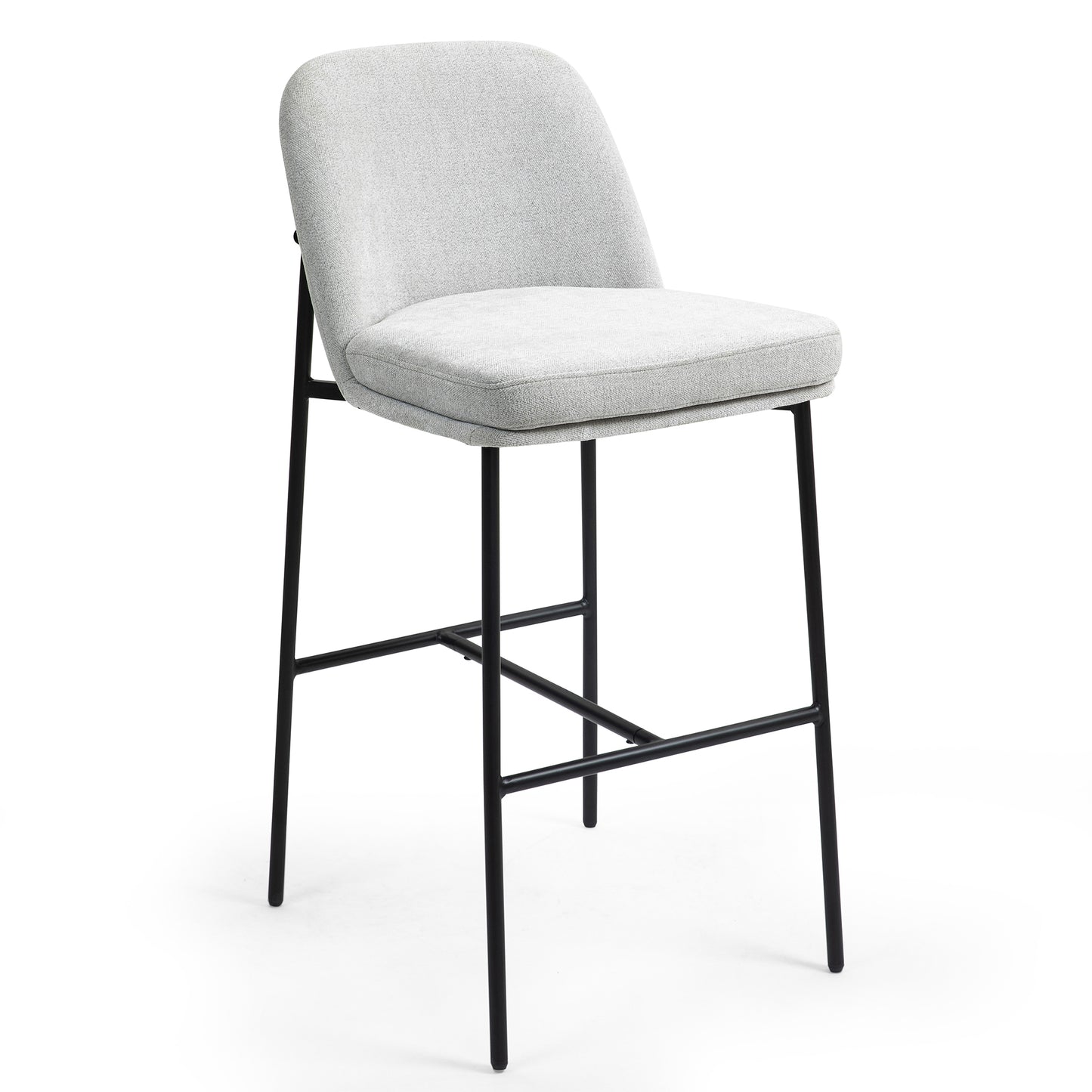 Set of 2 Belisma Gray Fabric Bar Stool with Metal Legs