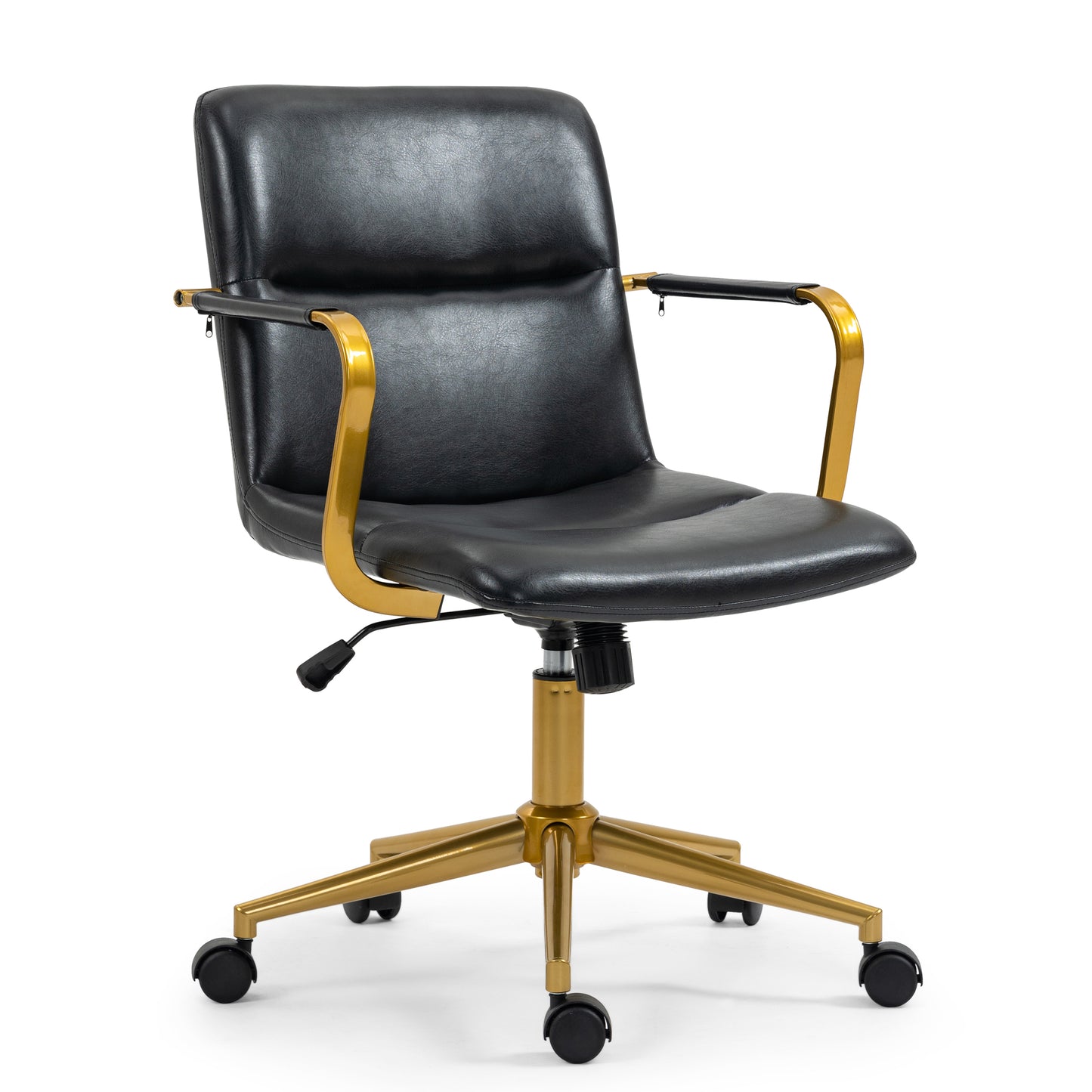 Azel Black Faux Leather Office Chair with Gold Wheel Base